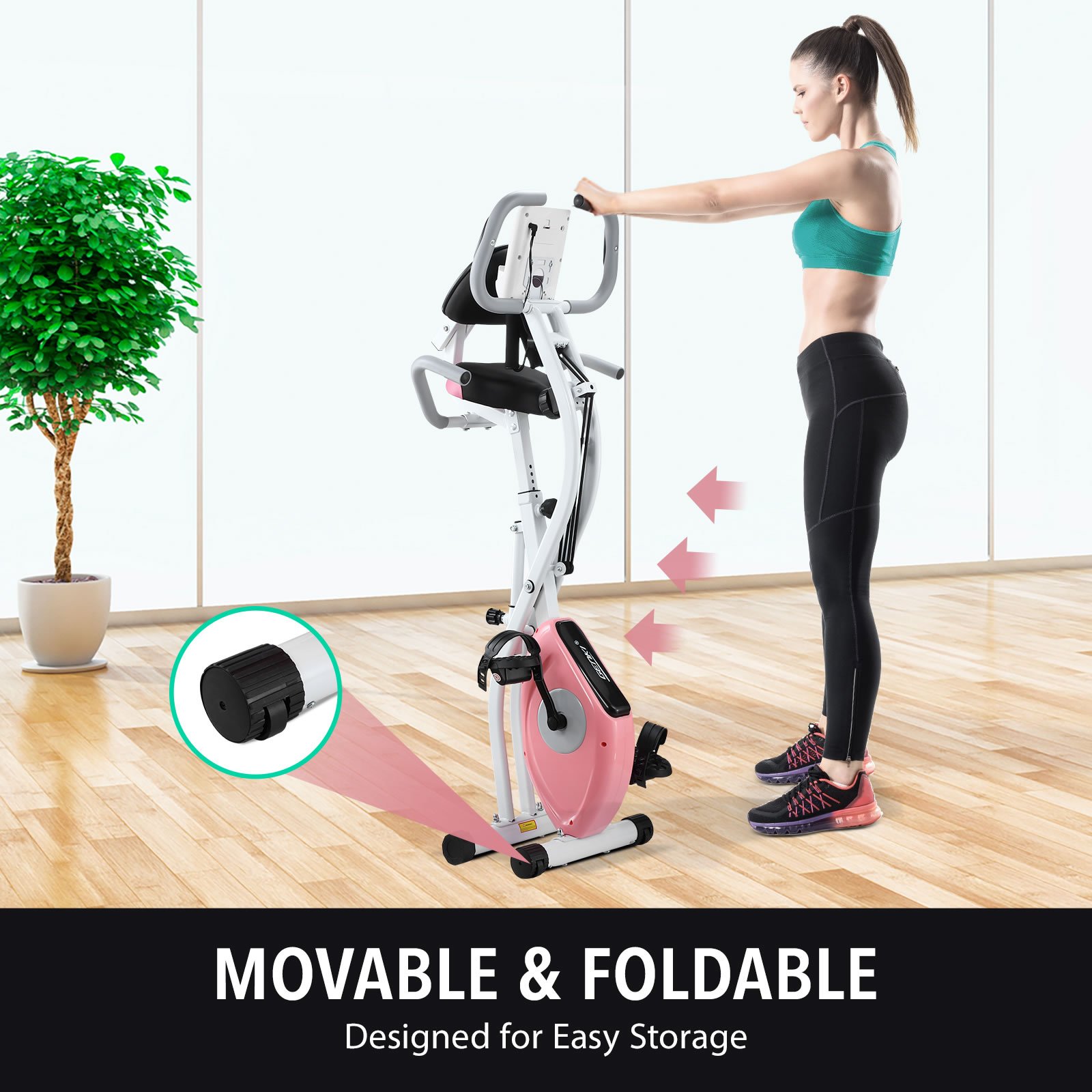 Genki 3 In 1 Exercise X Bike Trainer Recumbent Home Gym Fitness Workout Equipment Upright Bicycle Machine Folding 10 Resistance Band Backrest