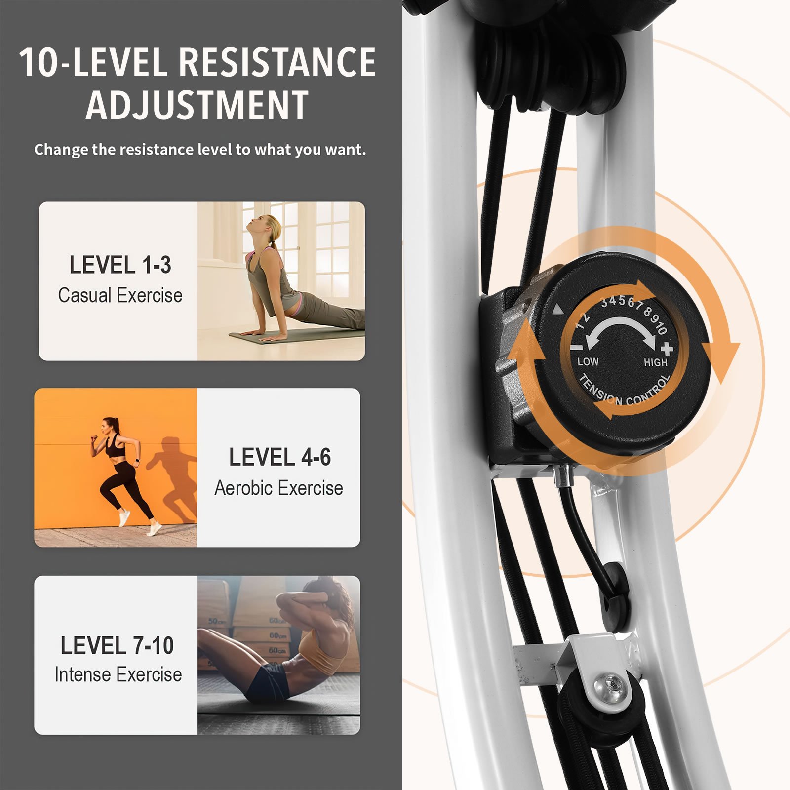 Genki 3 In 1 Exercise X Bike Trainer Recumbent Home Gym Fitness Workout Equipment Upright Bicycle Machine Folding 10 Resistance Band Backrest