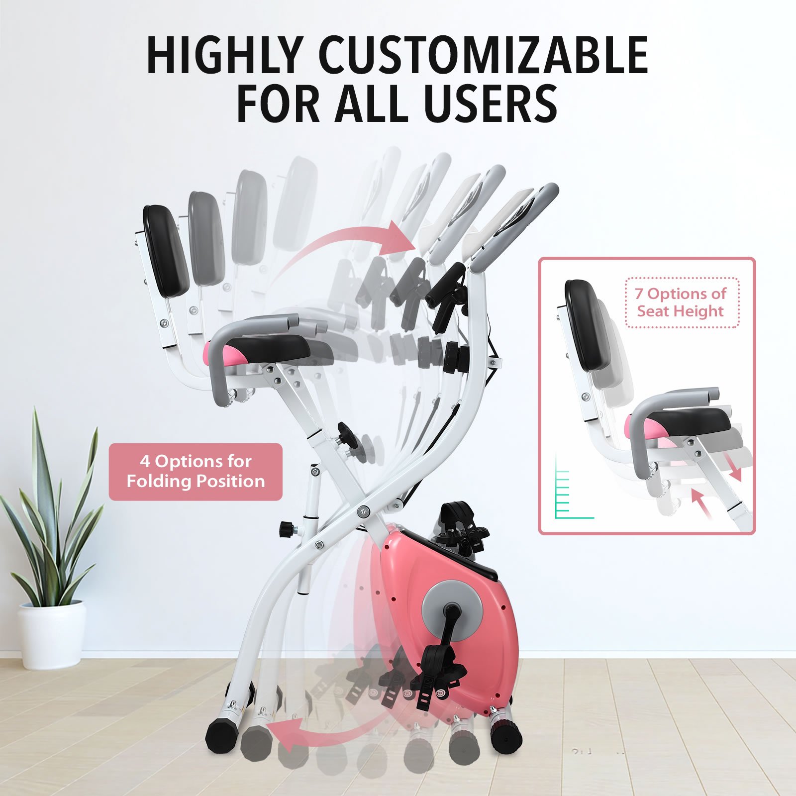 Genki 3 In 1 Exercise X Bike Trainer Recumbent Home Gym Fitness Workout Equipment Upright Bicycle Machine Folding 10 Resistance Band Backrest