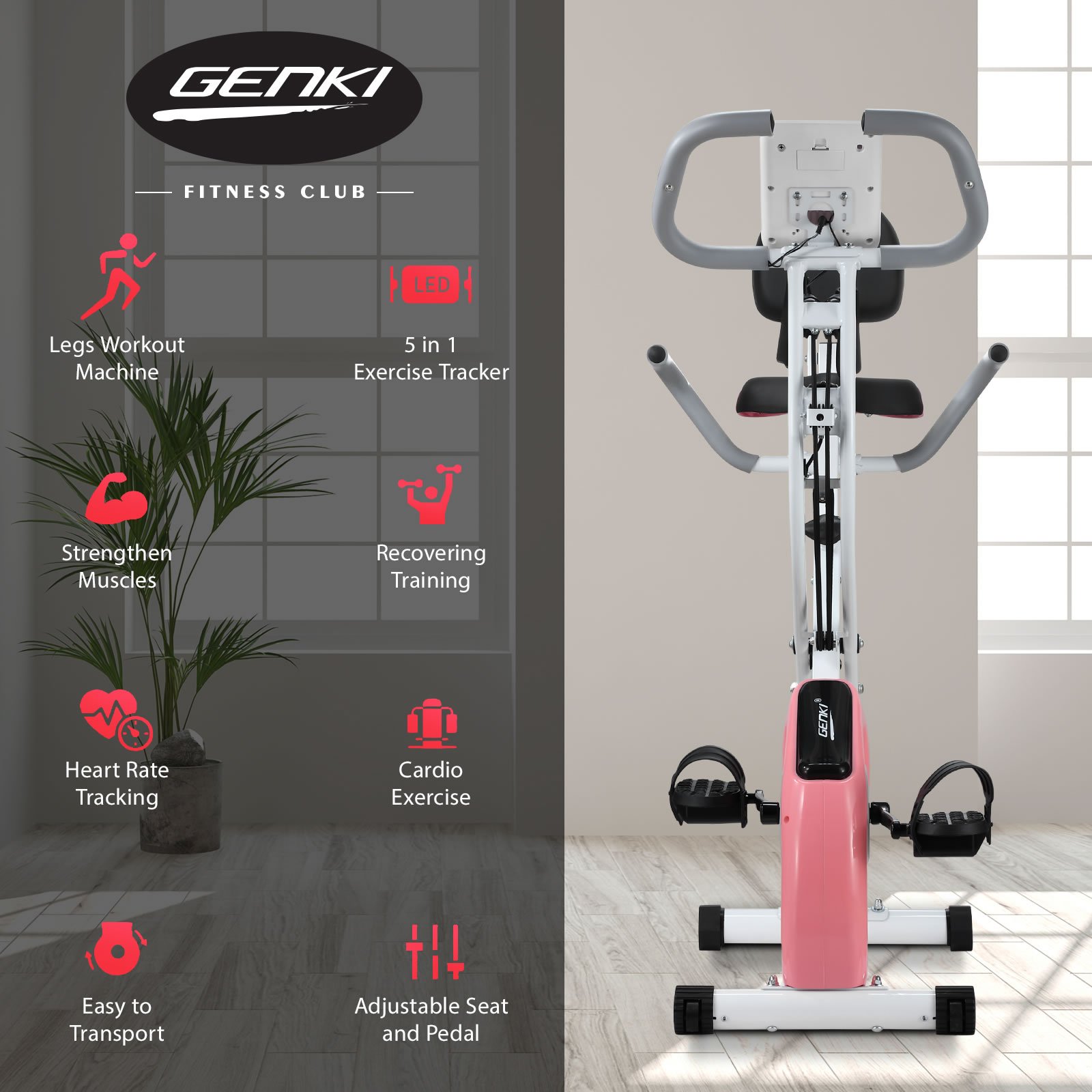 Genki 3 In 1 Exercise X Bike Trainer Recumbent Home Gym Fitness Workout Equipment Upright Bicycle Machine Folding 10 Resistance Band Backrest