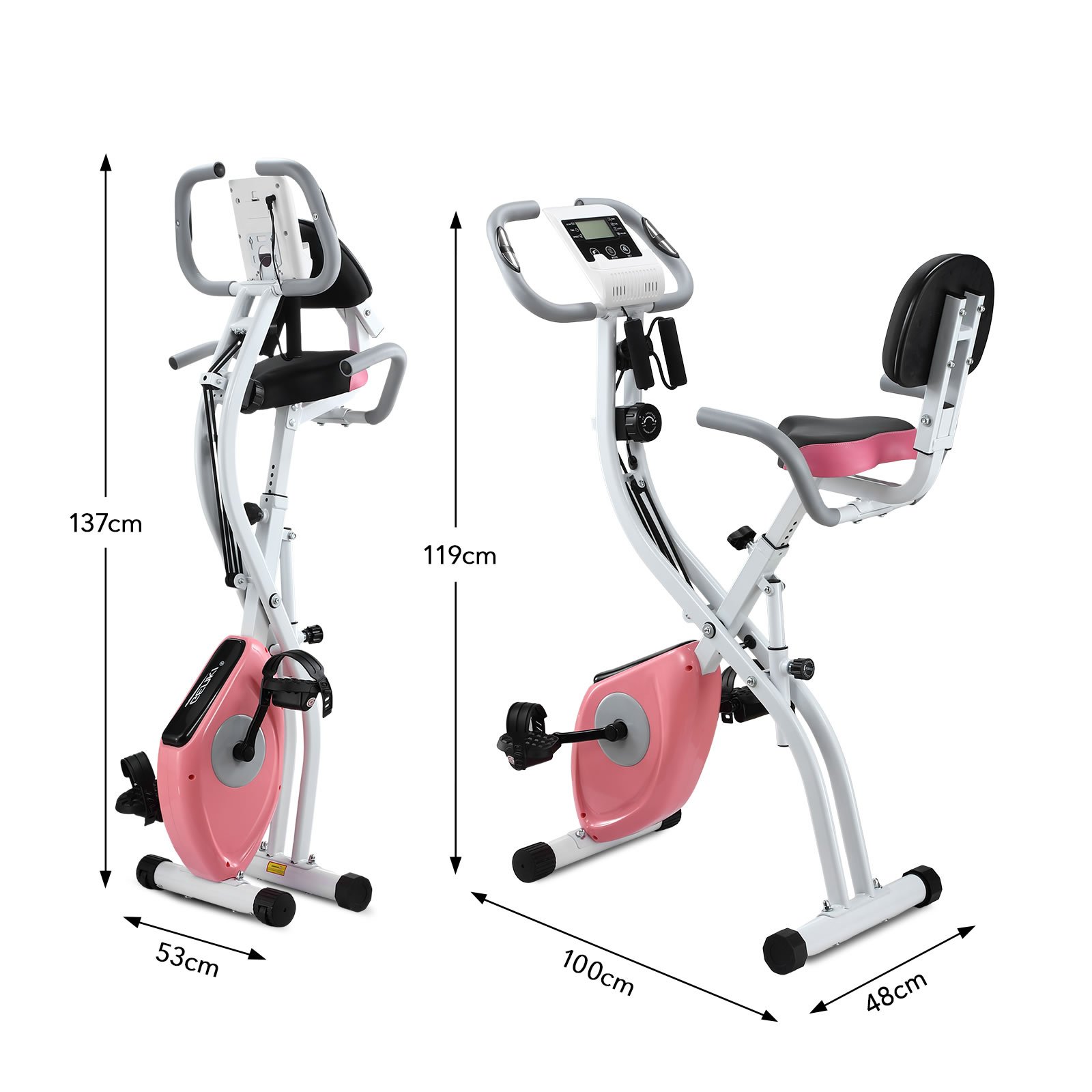 Genki 3 In 1 Exercise X Bike Trainer Recumbent Home Gym Fitness Workout Equipment Upright Bicycle Machine Folding 10 Resistance Band Backrest