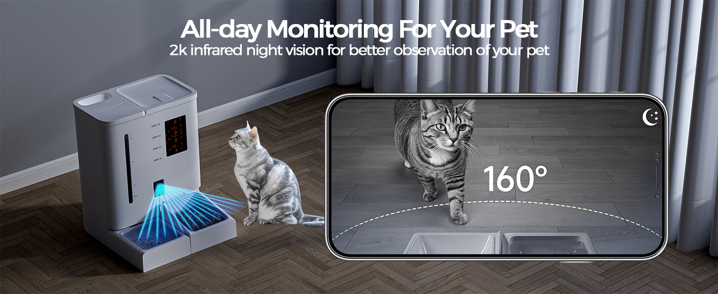Advwin 2in1 Automatic Cat Feeder Waterer Set, 5G/2.4G WiFi Camera Pet Feeder With 2K HD Video And Night Vision, APP Control, Large Capacity Feeder For Cats And Small Dogs