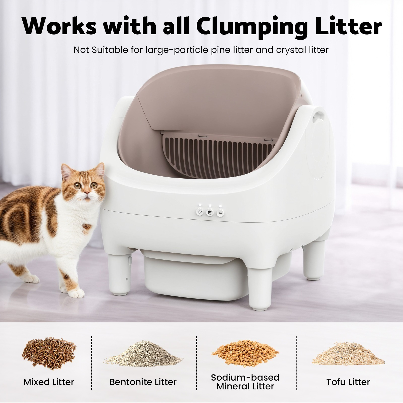 Advwin Self Cleaning Cat Litter Box Open Design, Automatic Litter Scooping Robot With Garbage Bags And Litter Mat, Anti Pinch, Odor-Seal, Extra Large Cleaning Cat Litter Tray For Multi Cats Kitty