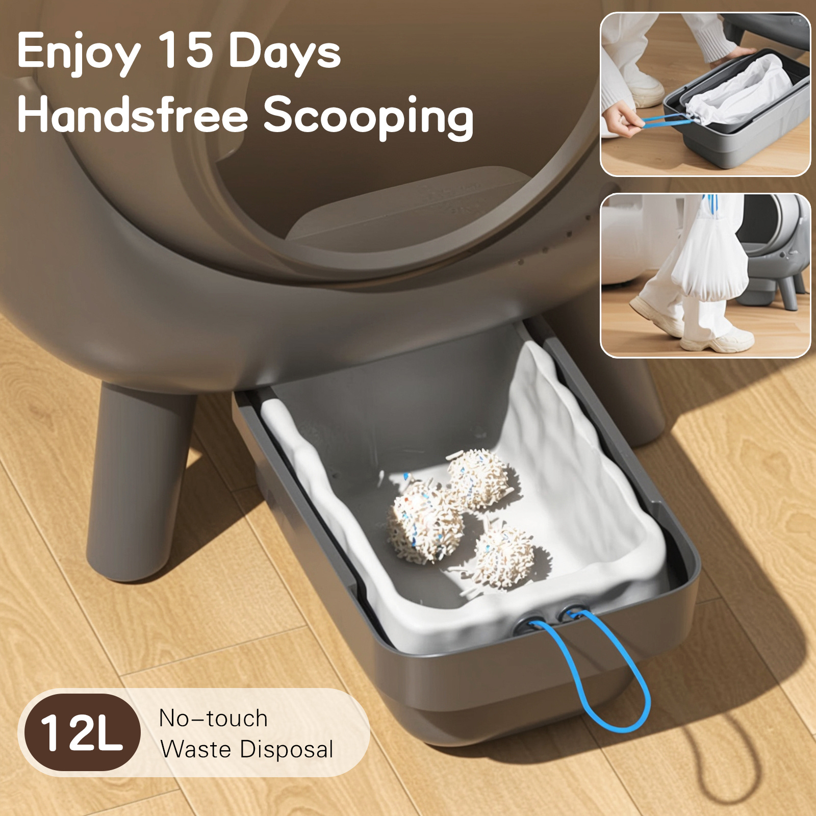 Advwin Self Cleaning Litter Box With Garbage Bags, Anti-Pinch Safety Protection Kitten Mode, Child Lock, Automatic Cat Litter Box 65L+12L Large Capacity For Multi-Cats - Image 7