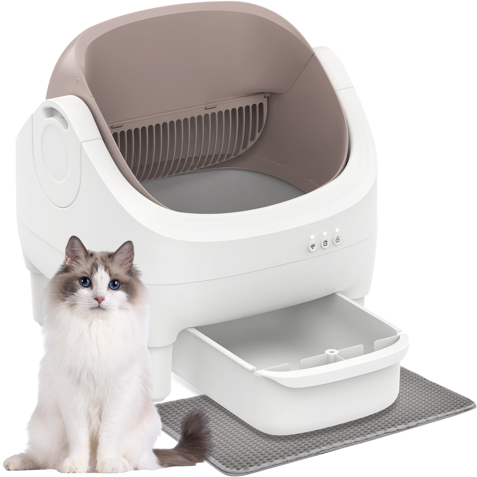 Advwin Self Cleaning Cat Litter Box Open Design, Automatic Litter Scooping Robot With Garbage Bags And Litter Mat, Anti Pinch, Odor-Seal, Extra Large Cleaning Cat Litter Tray For Multi Cats Kitty