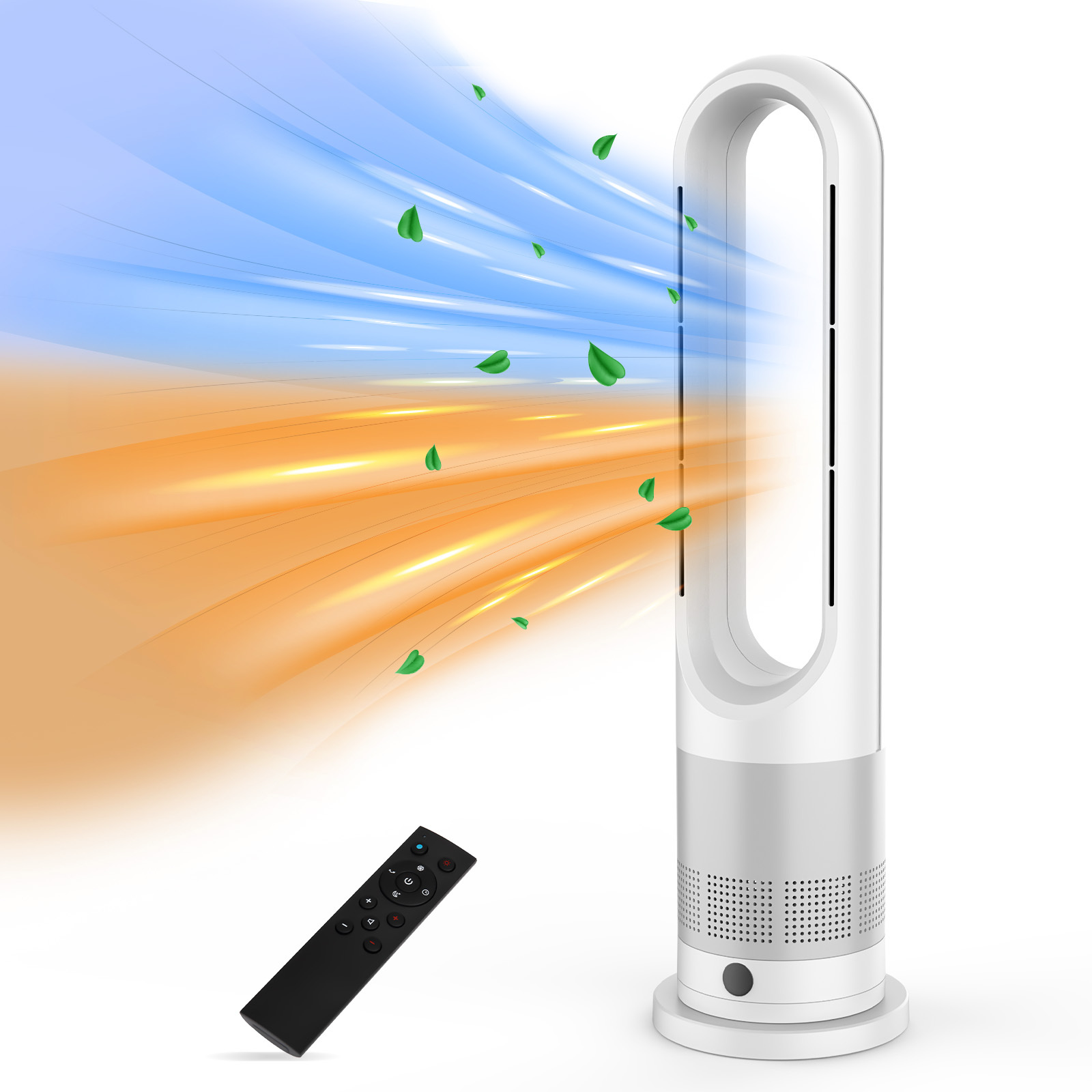TEMU Advwin Bladeless Tower Fan, 2 In 1 Electric Fan Heater With 8 Speeds, Portable Fan For Room Bedroom Office Use