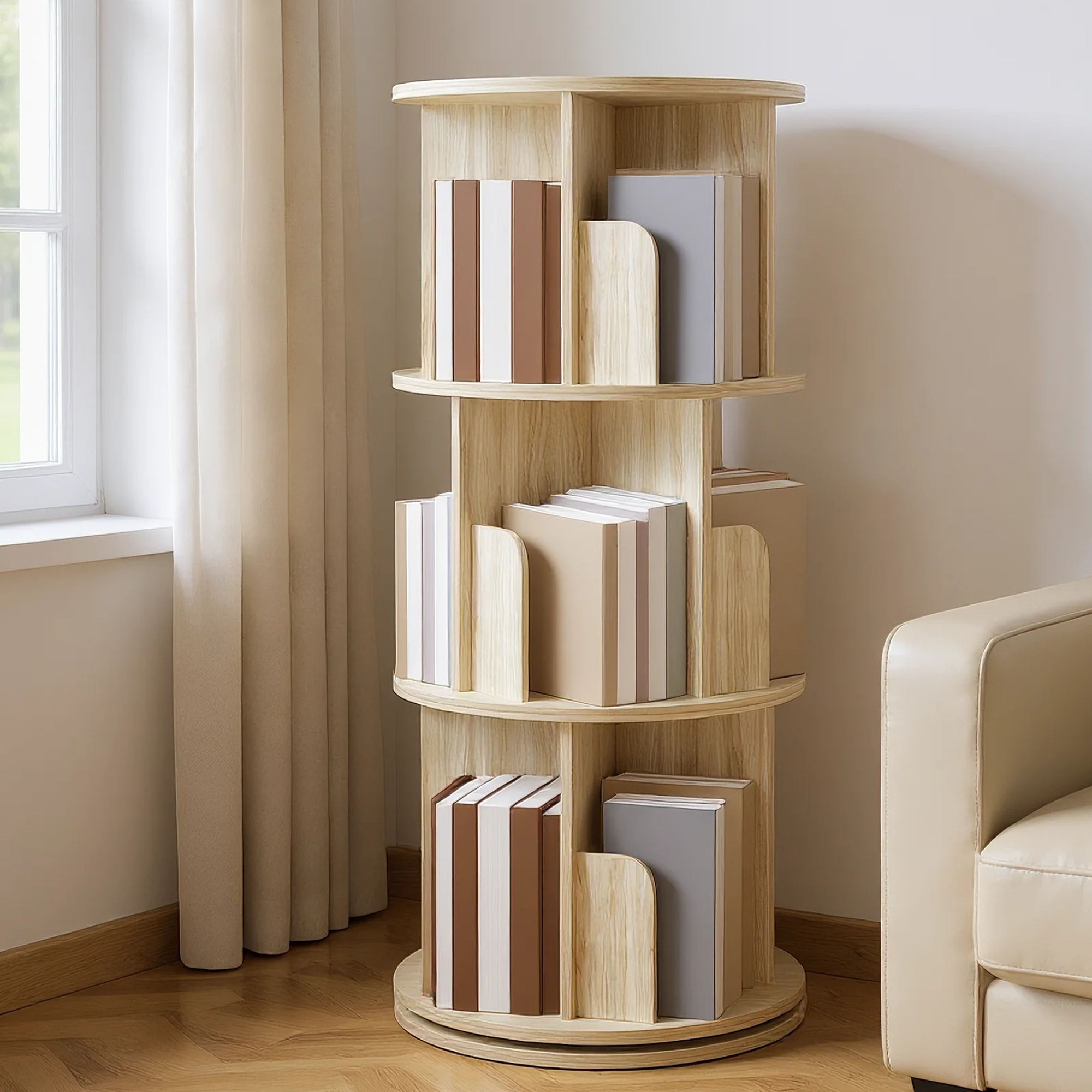   3 4 5 tiers 360 rotating bookshelf corner bookcase cabinet swivel book organizer revolving display shelf book rack white wood