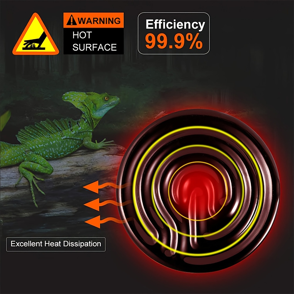 Multi-Size Reptile Ceramic Heat Lamp + Holder Set 250W/150W/100W - Explosion-Proof & Anti-Scald Design, No-Light Constant Temperature Heating, Quiet Non-Disturbing Sleep, High-Temp Resistant Lamp Base, Fit for Lizards/Snakes/Tortoises & All Terrariums, Professional Reptile Heating Essential - Image 7
