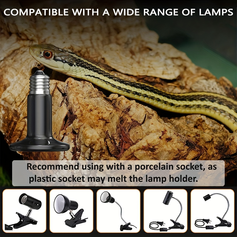 Multi-Size Reptile Ceramic Heat Lamp + Holder Set 250W/150W/100W - Explosion-Proof & Anti-Scald Design, No-Light Constant Temperature Heating, Quiet Non-Disturbing Sleep, High-Temp Resistant Lamp Base, Fit for Lizards/Snakes/Tortoises & All Terrariums, Professional Reptile Heating Essential - Image 3