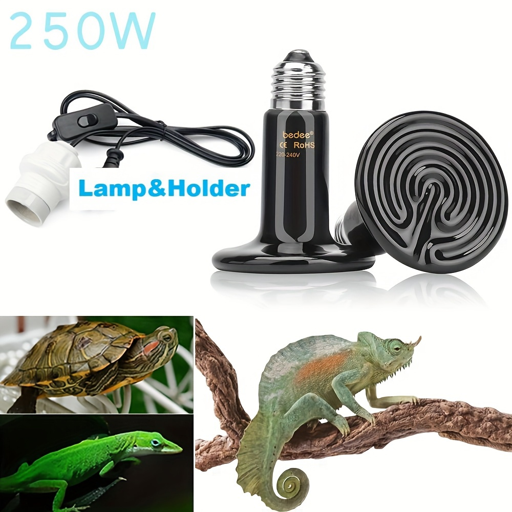 Multi-Size Reptile Ceramic Heat Lamp + Holder Set 250W/150W/100W - Explosion-Proof & Anti-Scald Design, No-Light Constant Temperature Heating, Quiet Non-Disturbing Sleep, High-Temp Resistant Lamp Base, Fit for Lizards/Snakes/Tortoises & All Terrariums, Professional Reptile Heating Essential - Image 2