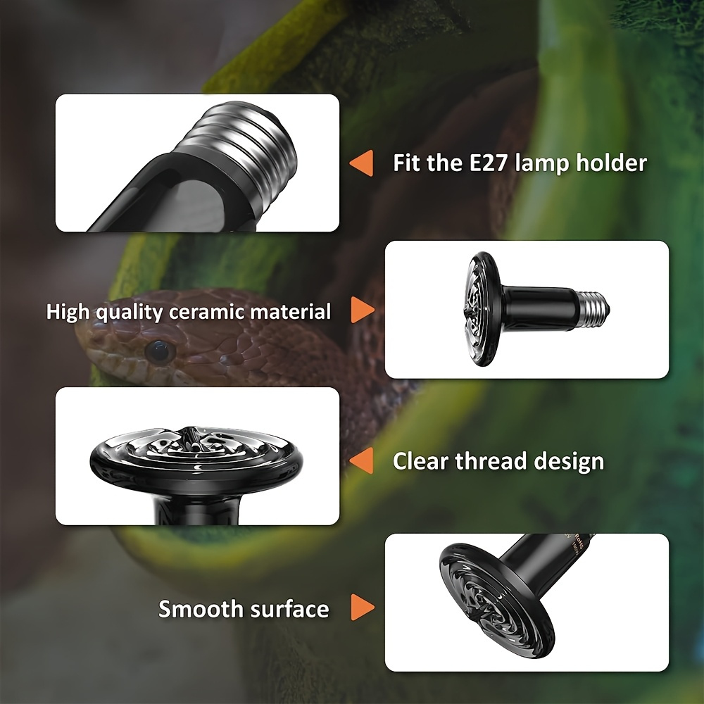 Multi-Size Reptile Ceramic Heat Lamp + Holder Set 250W/150W/100W - Explosion-Proof & Anti-Scald Design, No-Light Constant Temperature Heating, Quiet Non-Disturbing Sleep, High-Temp Resistant Lamp Base, Fit for Lizards/Snakes/Tortoises & All Terrariums, Professional Reptile Heating Essential - Image 12