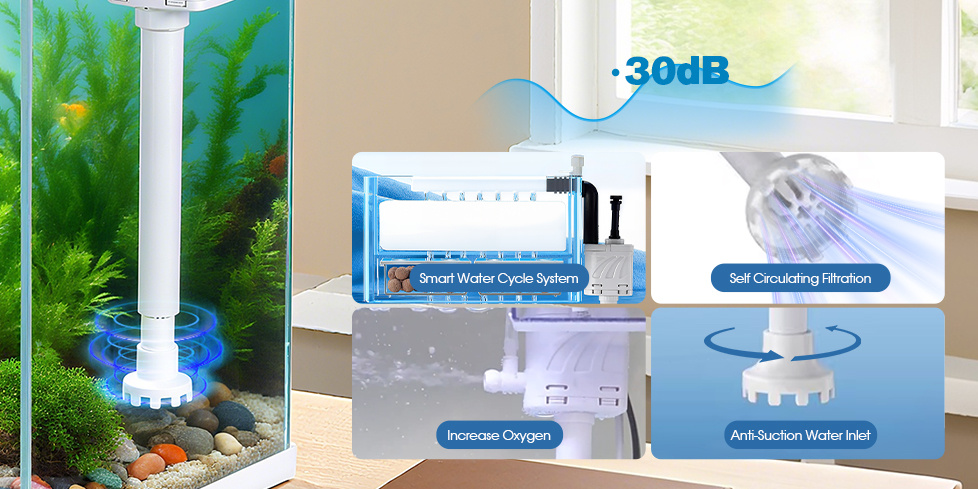 Advwin 41L Smart Fish Tank Aquarium Kit With Automatic Feeding & Humidifier, 4 In 1 Silent Pump With Multi-Layer Filtration & Aeration & Circulation, Temperature Display, 8 Colors Lighting