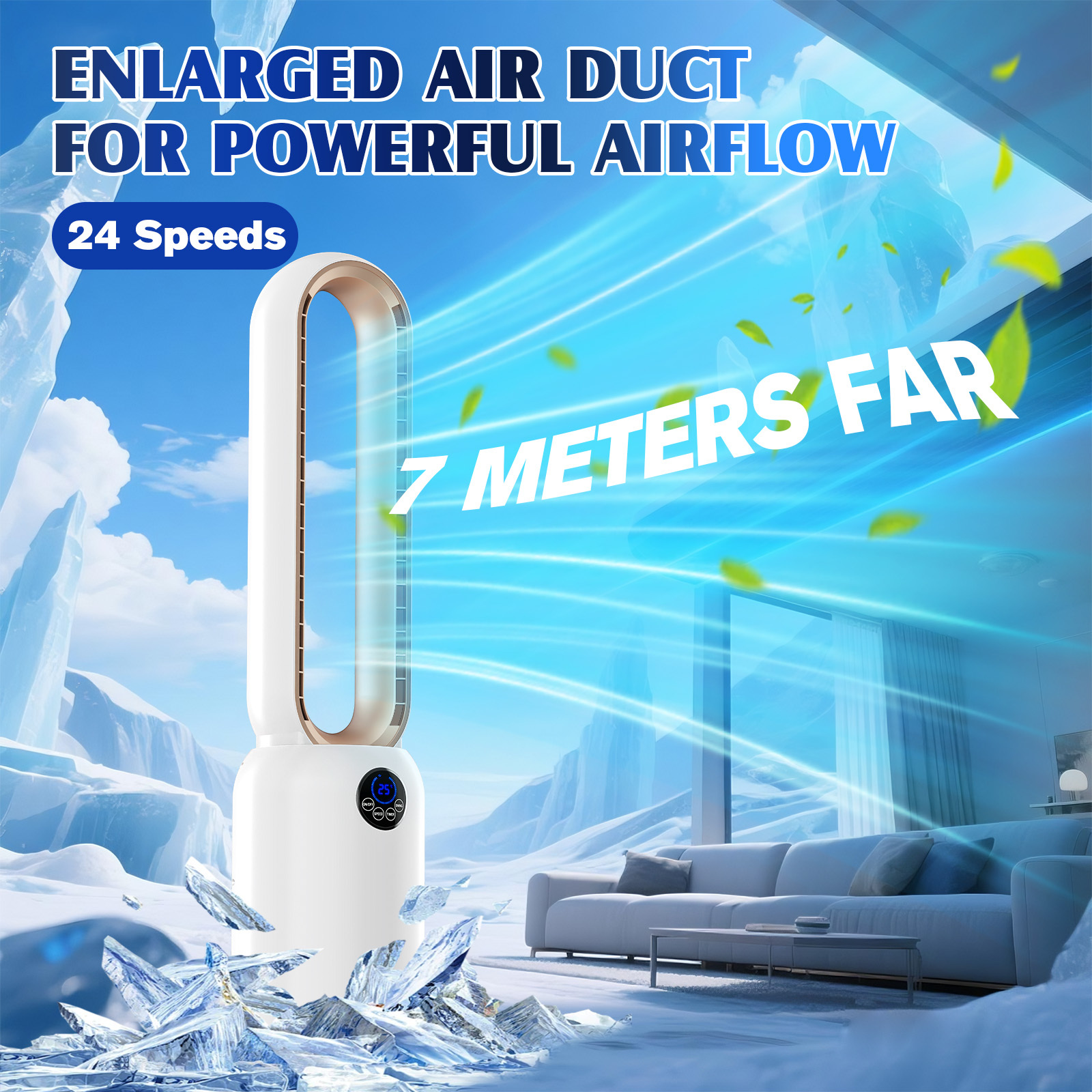 TEMU Advwin Bladeless Tower Fan, Portable Floor Fan With , 90° Oscillating, 24-speed, 12h Timer,touch Screen, 26 Ft/ Circulator Fan For [2025 New