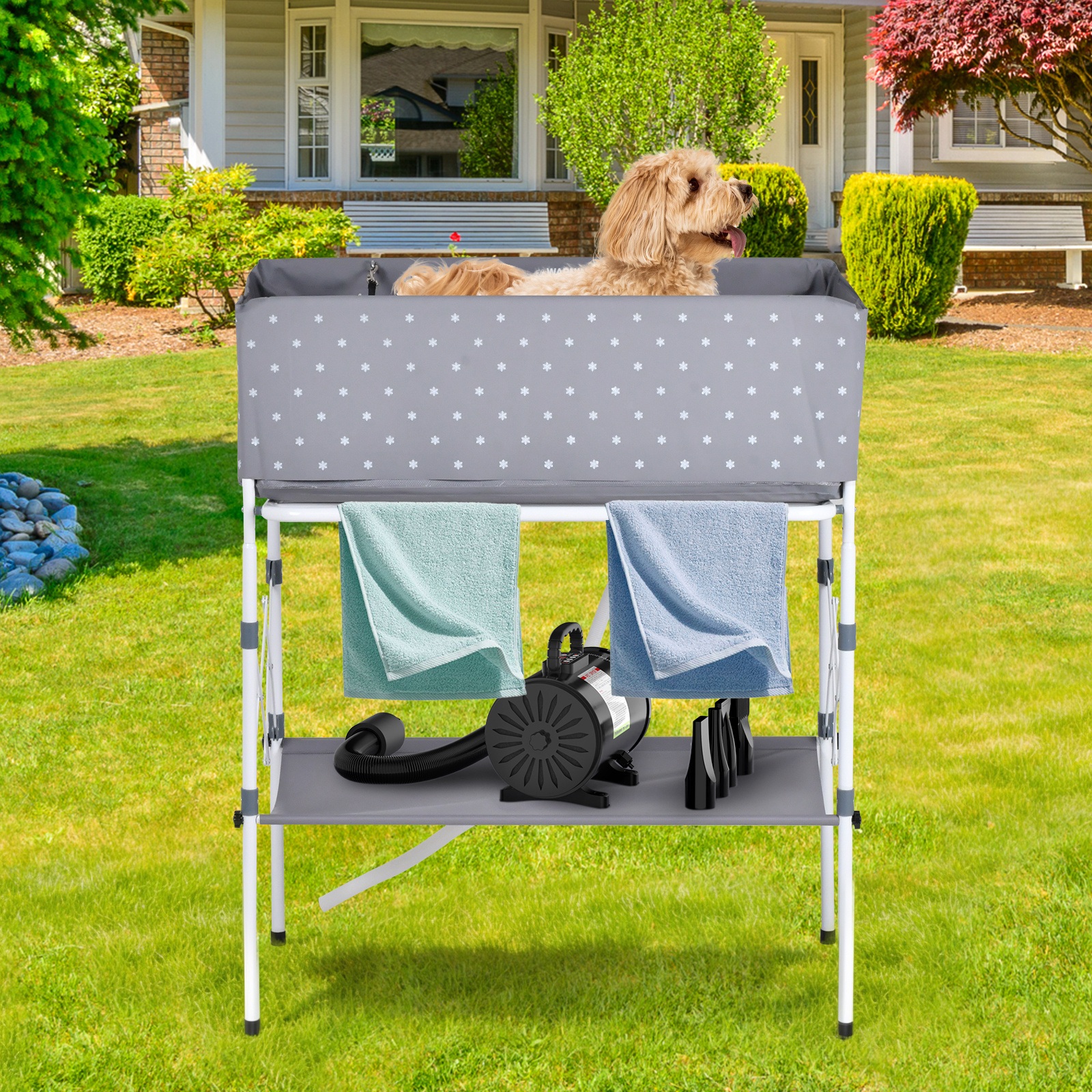TEMU Advwin Dog Bathtub, Foldable Pet Shower Station Drainage, Portable Elevated Bathing Tub For Washing & Grooming Small And Medium Size Dogs, Cats