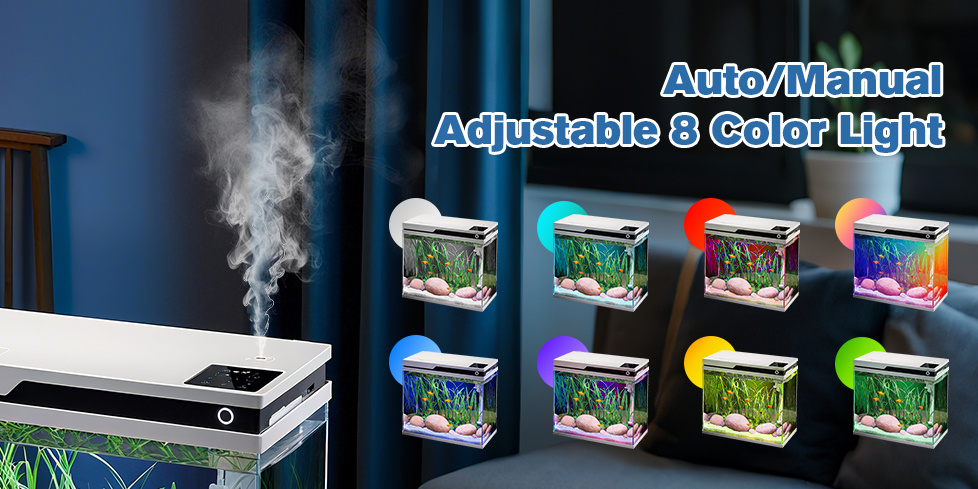 Advwin 41L Smart Fish Tank Aquarium Kit With Automatic Feeding & Humidifier, 4 In 1 Silent Pump With Multi-Layer Filtration & Aeration & Circulation, Temperature Display, 8 Colors Lighting