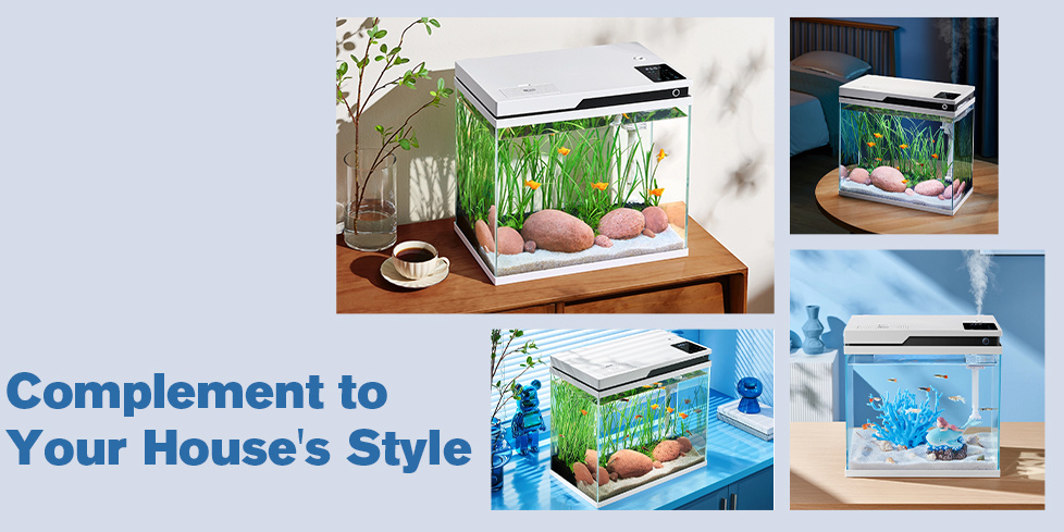 Advwin 41L Smart Fish Tank Aquarium Kit With Automatic Feeding & Humidifier, 4 In 1 Silent Pump With Multi-Layer Filtration & Aeration & Circulation, Temperature Display, 8 Colors Lighting