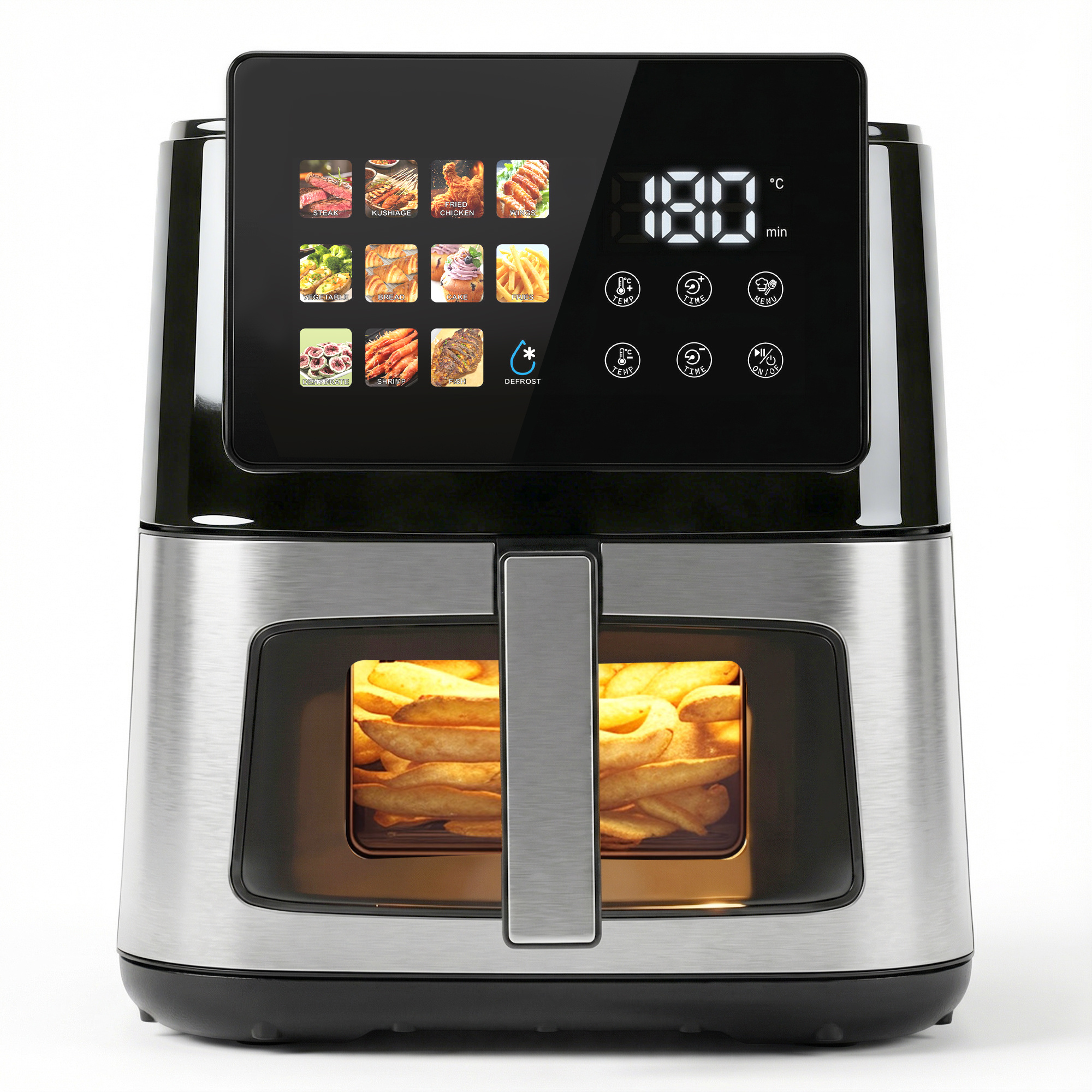 TEMU Advwin Air Fryer 10l, 12-in-1 Fryer With Led Touchscreen, Window, Rotisserie Airfryer 80-, Includes Baking Rack, Cake Mold, Rotisserie Set, Air