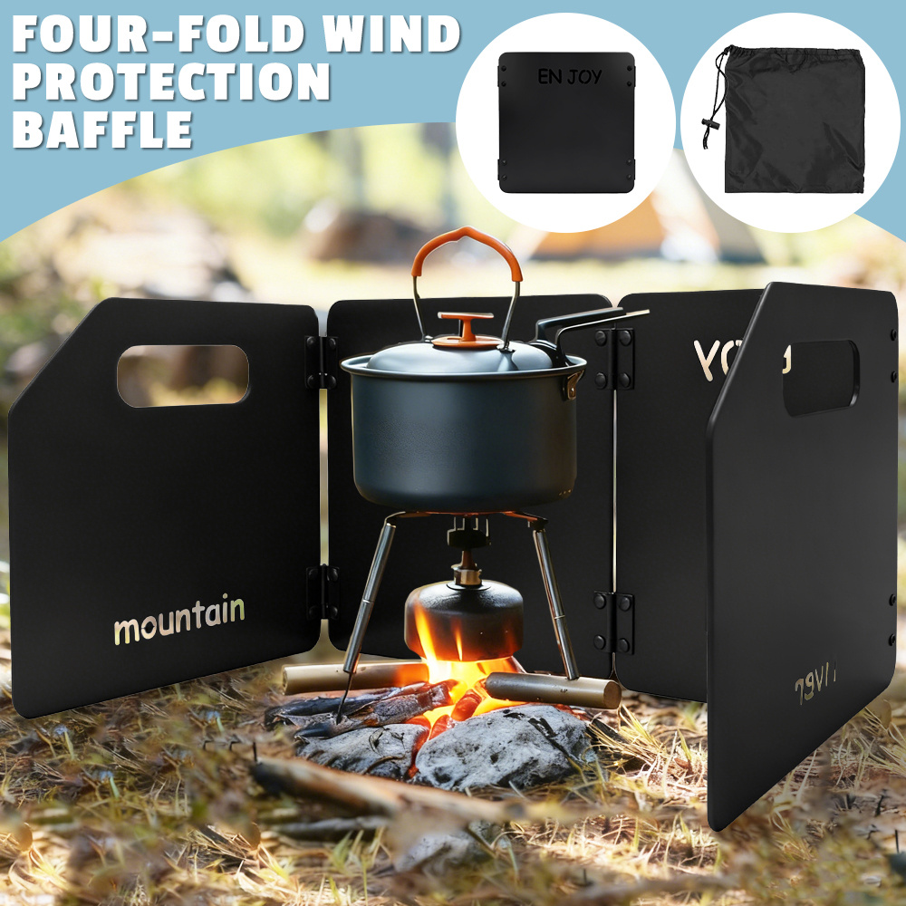 TEMU Stove Burner Windshield Portable 4 Panel Carbon Steel Folding Camping Stove Windshield - Foldable Windshield For Camping Stove, Outdoor Firewood