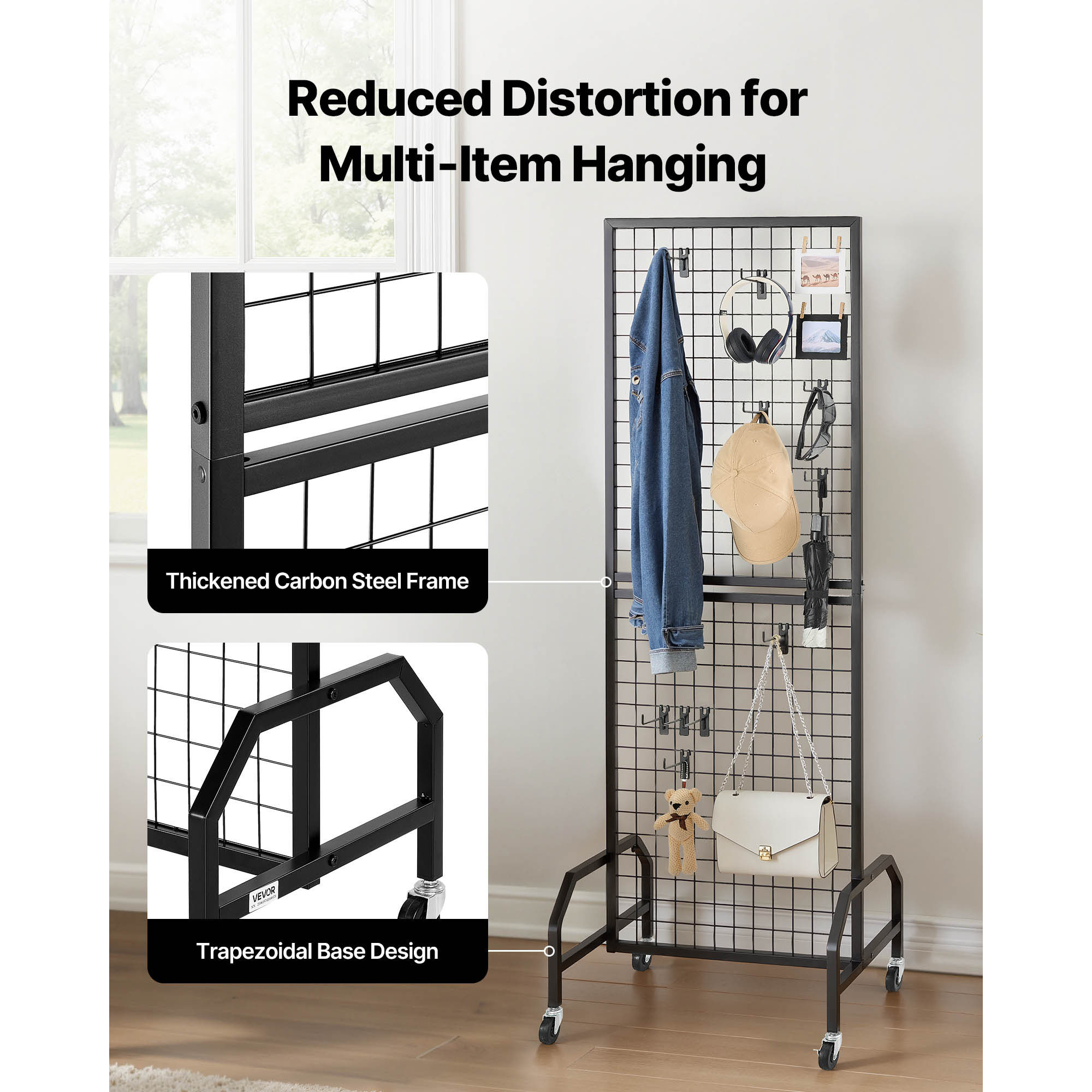   grid wall panel 1 9 x 5 4 ft wire grid panels display rack movable art display shelf with wheels and 10 hooks   steel   for   decoration storage notice board