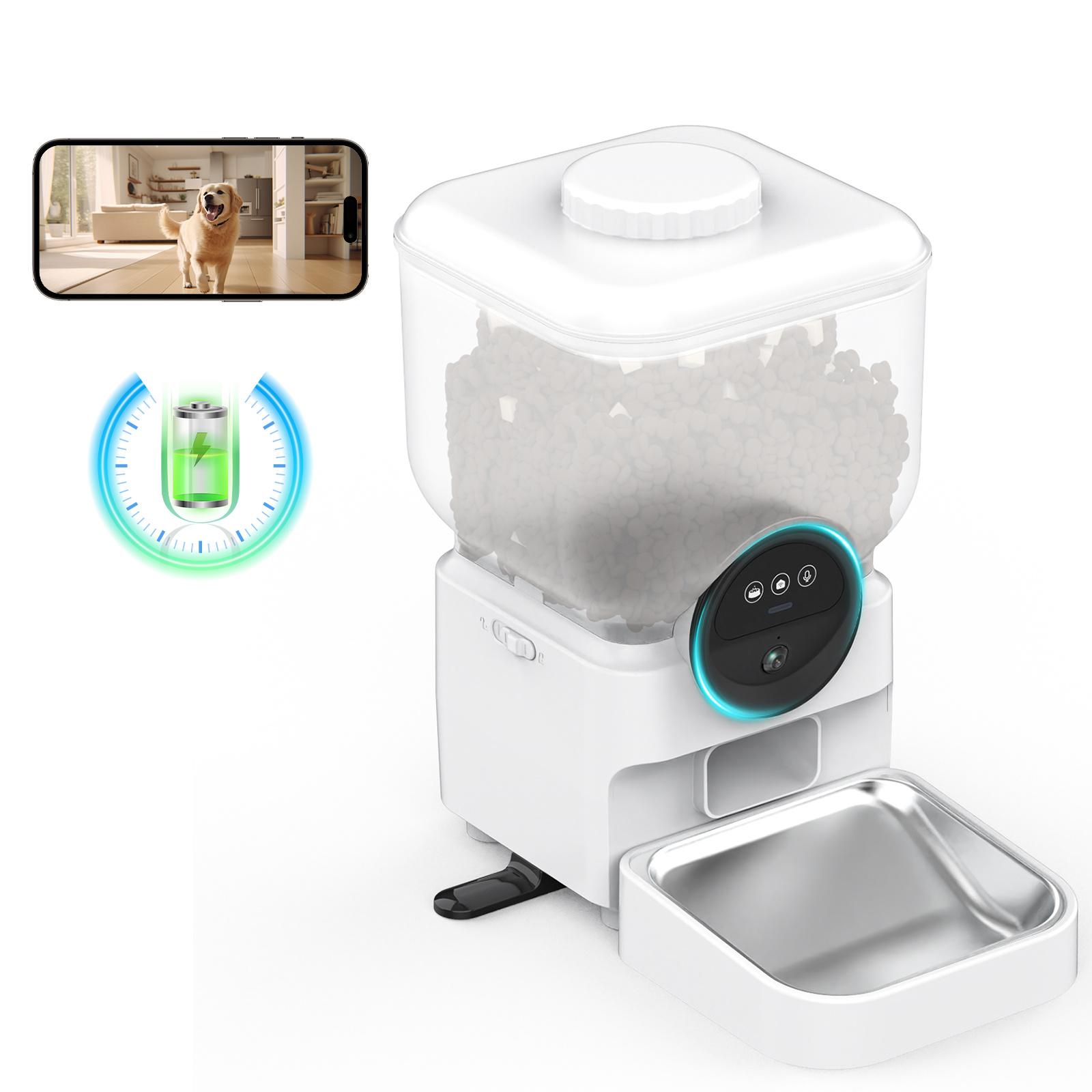 Advwin 7L Automatic Cat Feeder With 720P Camera, APP Control, Large Capacity, Two-Way Audio, Night Vision, Rechargeable Design For Cats & Small Dogs - Image 7