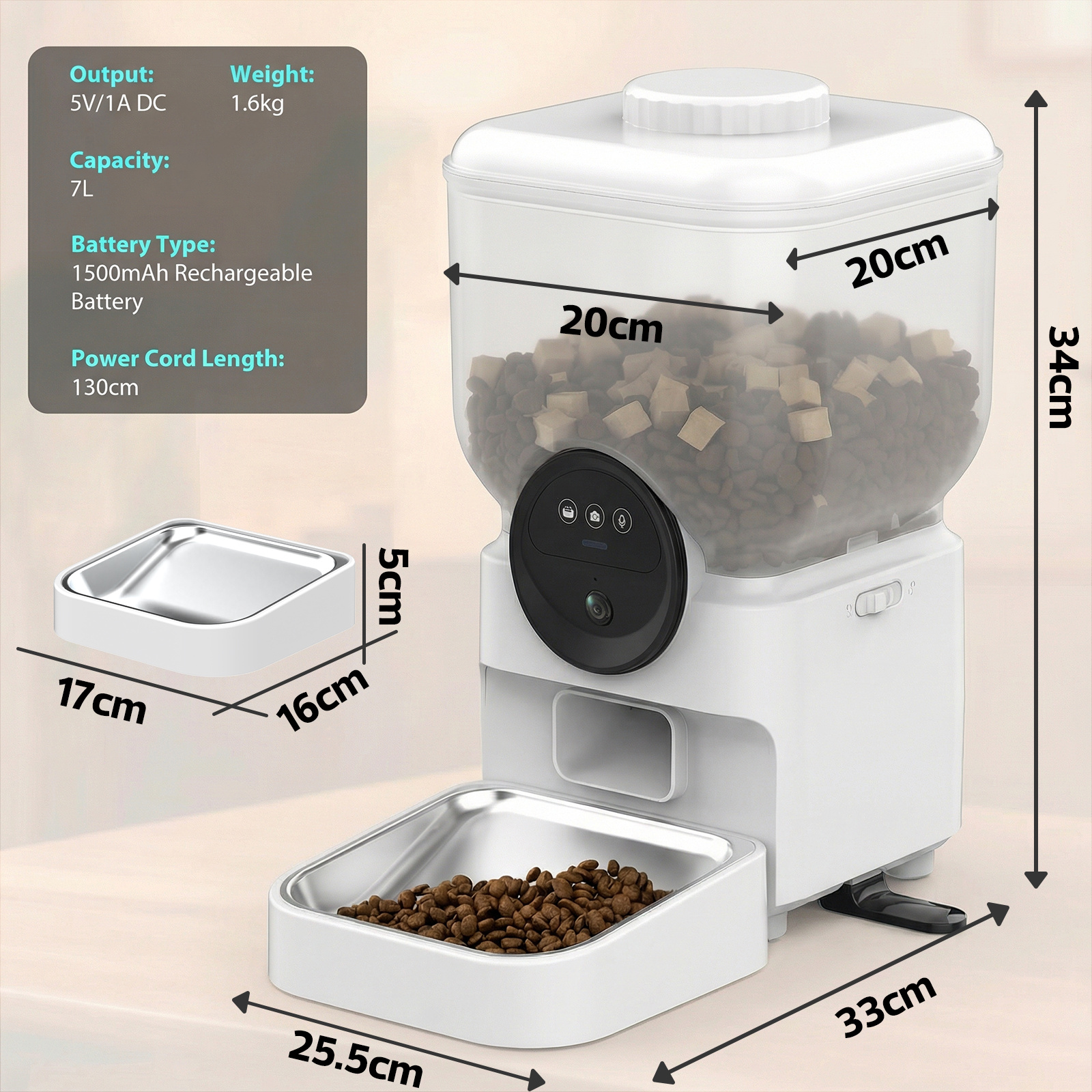 Advwin 7L Automatic Cat Feeder With 720P Camera, APP Control, Large Capacity, Two-Way Audio, Night Vision, Rechargeable Design For Cats & Small Dogs - Image 5
