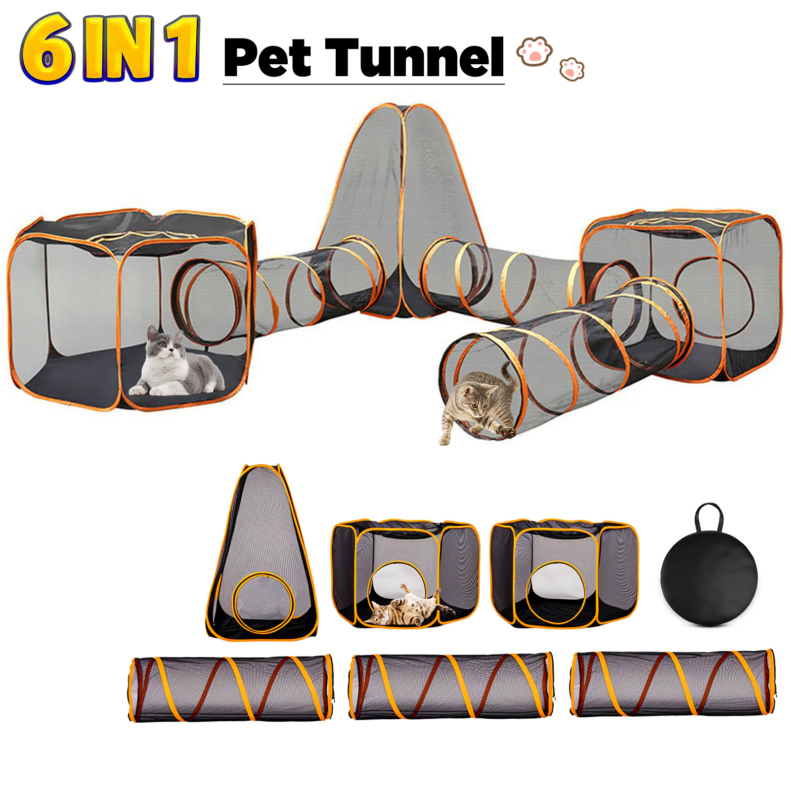 TEMU Advwin 6-in-1 Cat Tent With Tunnel, Outdoor Cat Playpen & Pet House For Cats, Rabbits, & Small Animals, Diy Modular Design, Safe Fun Enclosure