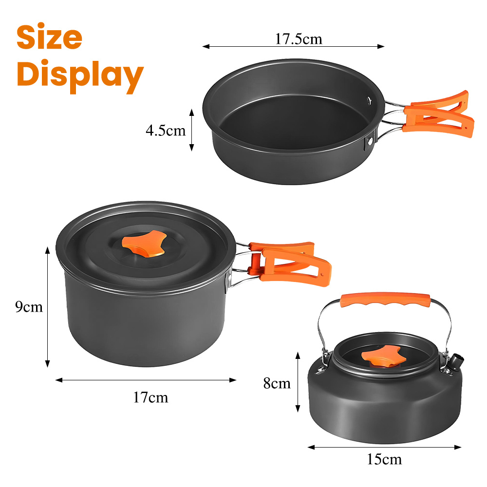 9pcs Multi-Function Outdoor Camping Cookware Set | Foldable Handle Cooking Pot/Frying Pan/Kettle with Accessories, Ideal for Multiple Users | Space-Saving Design, Perfect for Backpacking, RV & Hiking, Compact & Lightweight, Essential for Hiking, Picnic, Backpacking - Includes Pot, Frying Pan, Kettle, Plastic Bowls, Plastic Spatula, ladle, Scouring Pad, and Mesh Storage Bag - Perfect for 2-3 people