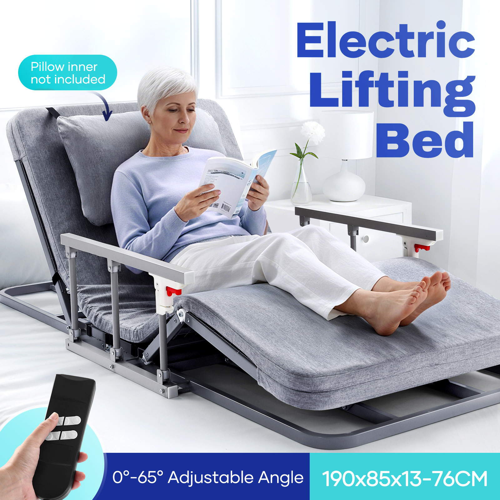 Maxkon Electric Lift Bed Arm Back Leg Rest Bedrails Power Chair Lifter Assist Rise Sit Stand Up Recliner Remote Medical Aid Support Elderly Senior Disability