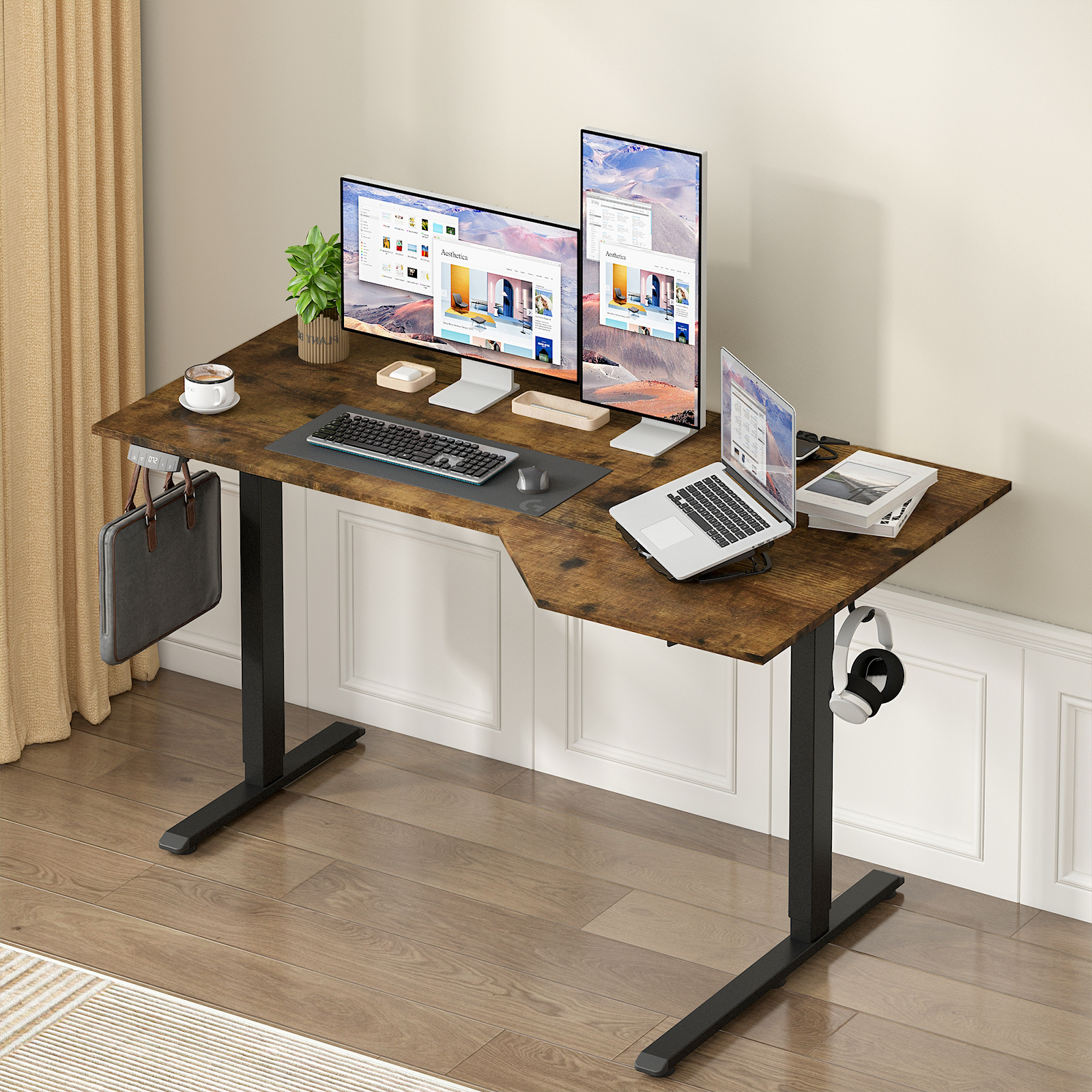 TEMU Advwin L-shaped Corner Standing Desk, Electric Height Adjustable Stand Up Desk With 2 Memory , Ergonomic Rising Computer Table For Home Office