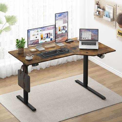 l shaped corner standing desk electric height adjustable stand up desk with 2 memory ergonomic rising computer table for home office with splice board 140 x 80 cm rustic brown