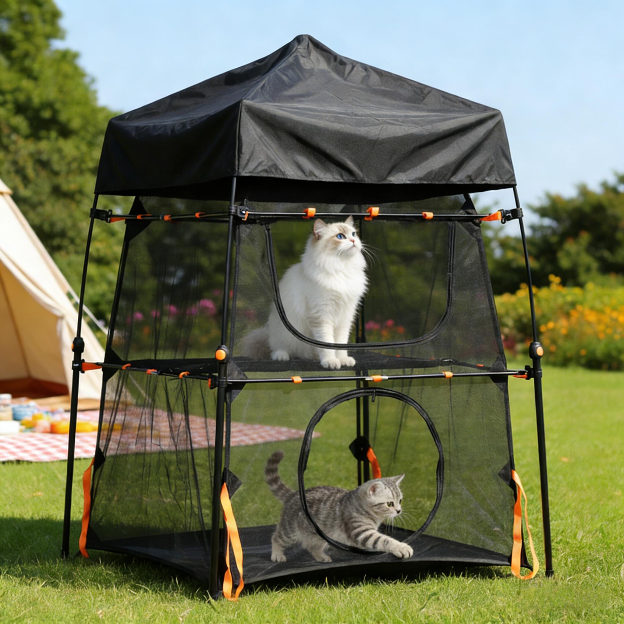 TEMU Advwin Cat Enclosure Tower Tent For Indoor Outdoor, Foldable Pop Up 3-tier With , Easy Assemble, Camping, Isolation, Or Multi-cat Use