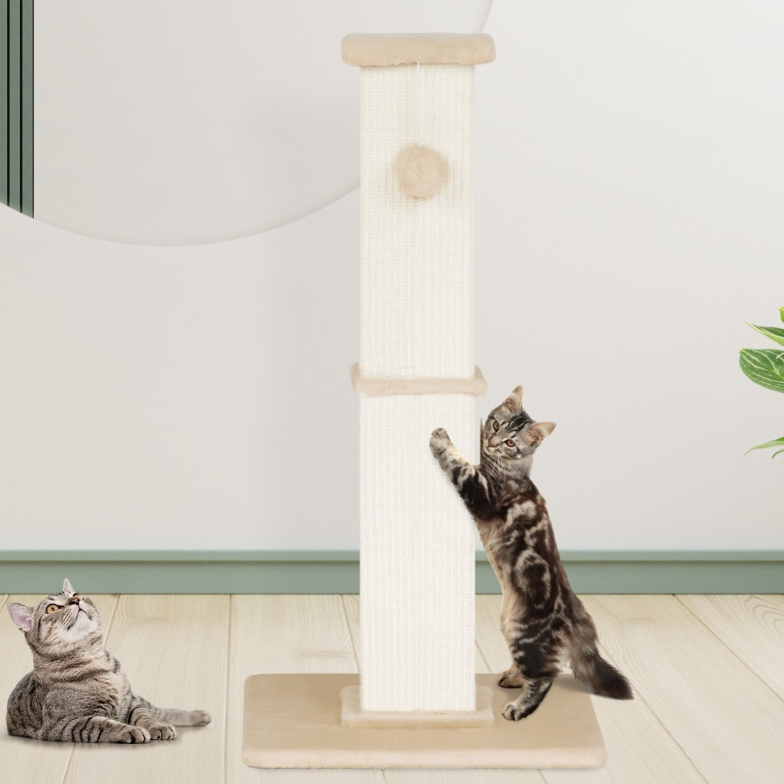 TEMU Advwin Cat Scratching Post 92cm, Cat Tree Scratcher Posts Indoor, Kittens Play House Towers Furniture Wood, Dark Grey& Beige