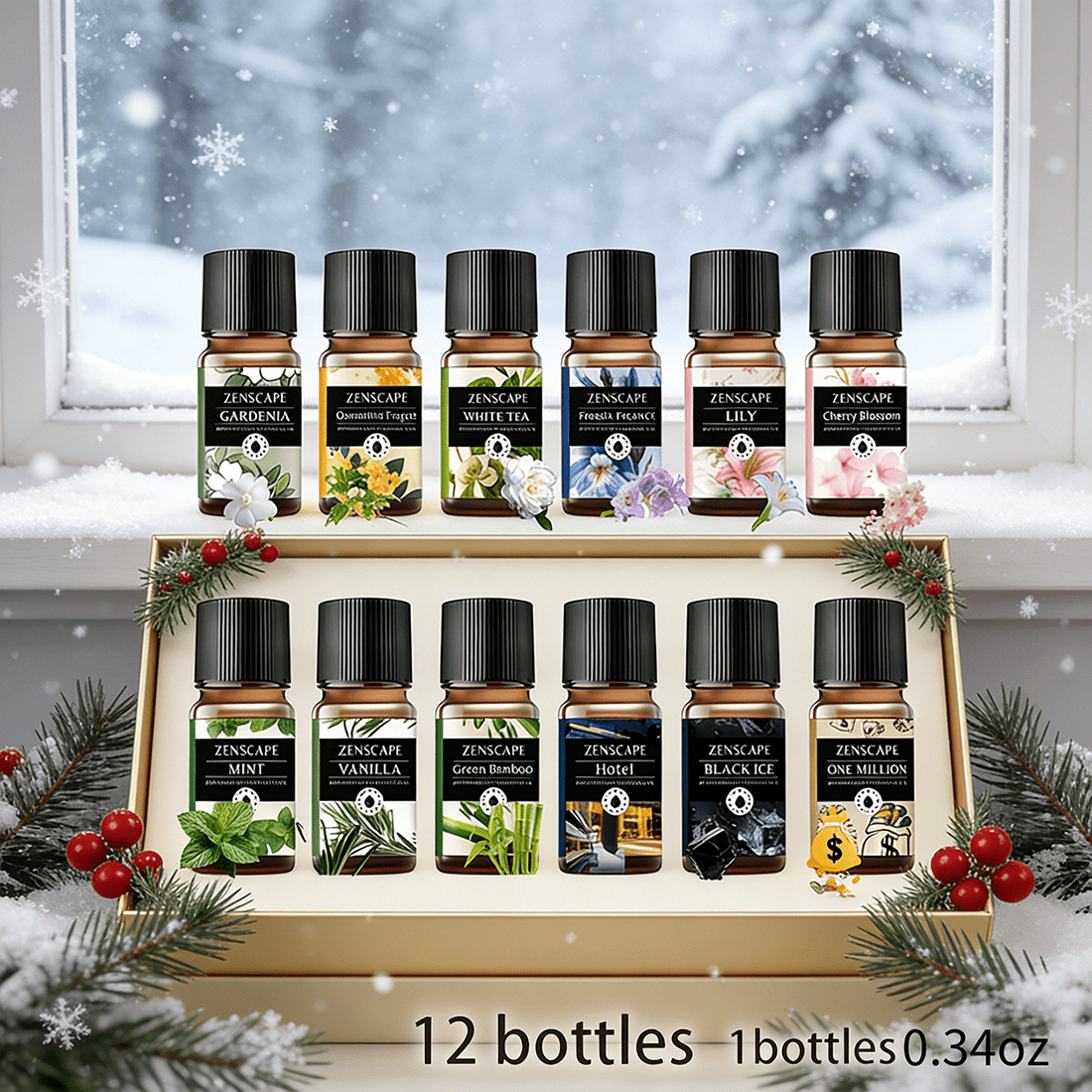 12 Pcs of multi-purpose essential oil set, containing 12 fragrances and plant ingredients, suitable for diffusers, humidifiers, SPA massage, hair care, candle making, etc. -Valentine's Day surprise products - best birthday/Christmas gifts for girlfriends, Christmas essential oil, household perfume, gift shoppers - lily/white tea/freesia/vanilla/mint/cherry blossom, etc. (10Ml/0.34OZ)