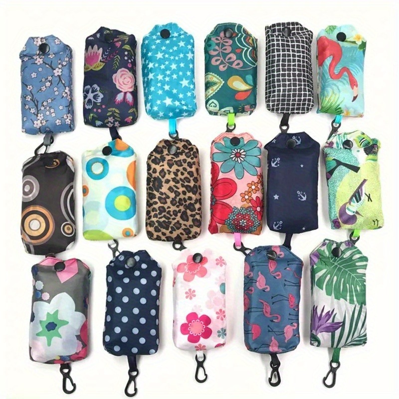 TEMU 12pcs Mix Styles Floral Grocery Bags Foldable Nylon Washable Extra Large Cute Flower Tote Bags With Attached Pouch For Women Shopping Supplies