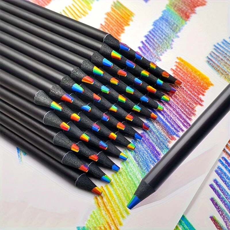 TEMU 60 Pcs 7 In 1 Rainbow Pencils Bulk, Easter Basket Stuffers For Kids, Black Wooden Multicolored Pencil Art Supplies For Drawing Coloring, Party