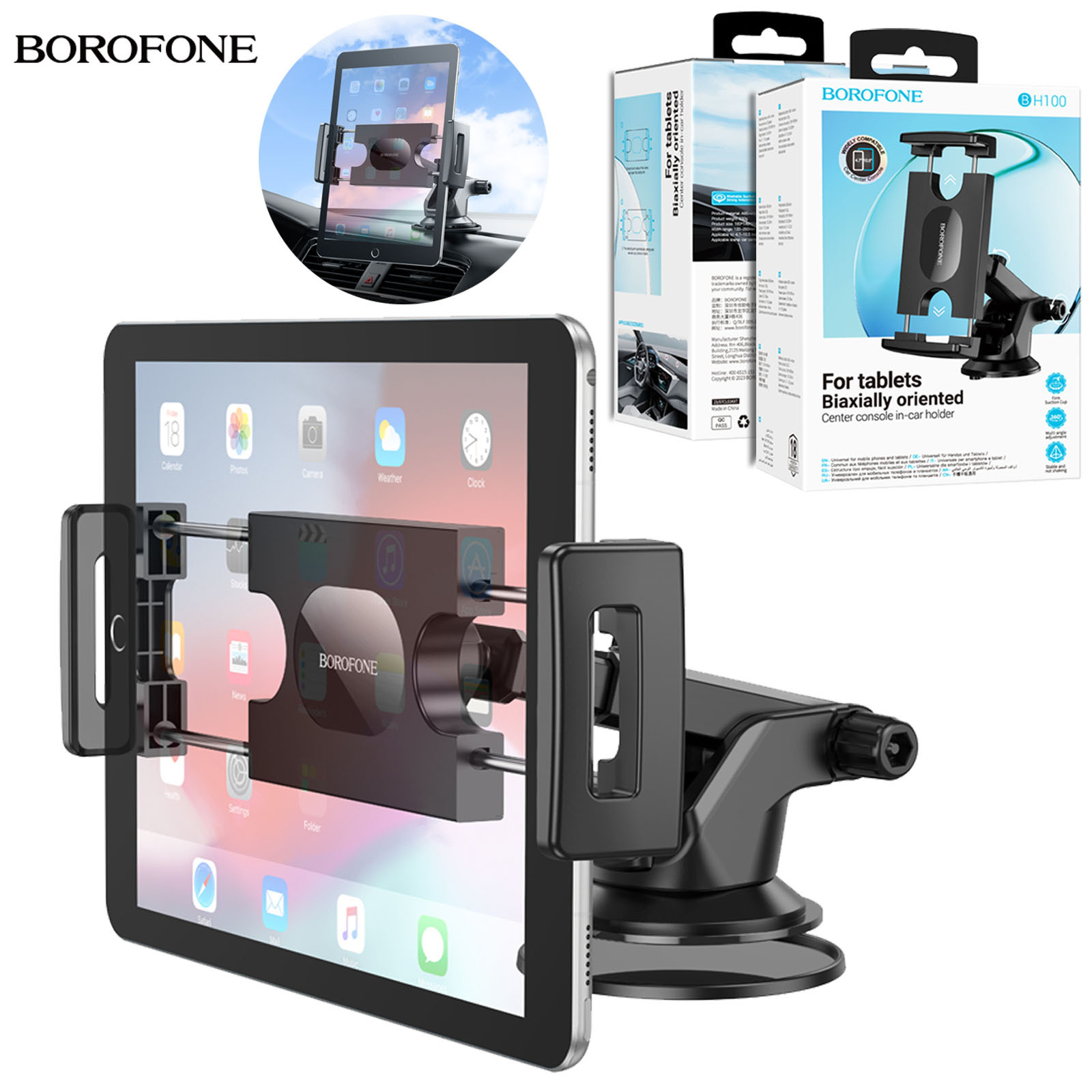 TEMU Borofone Bh100 Universal Tablet/ Mobile Phone Car Mount Holder For 4.7 To 12.9 Inch For Iphone/ Ipad/ Galaxy Tab/ Tab (black)