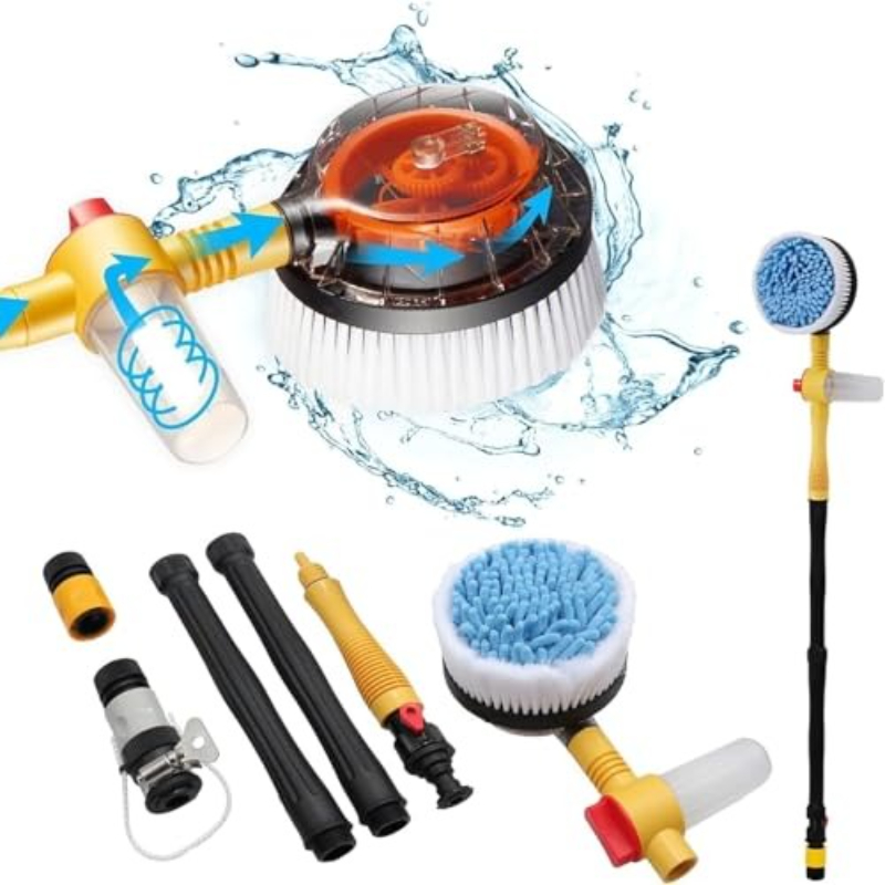 TEMU Rotating Car Wash Brush, High Pressure Foam Brush With Soap Dispenser & Hose Attachment - Automatic Car Cleaner & Styling Tool