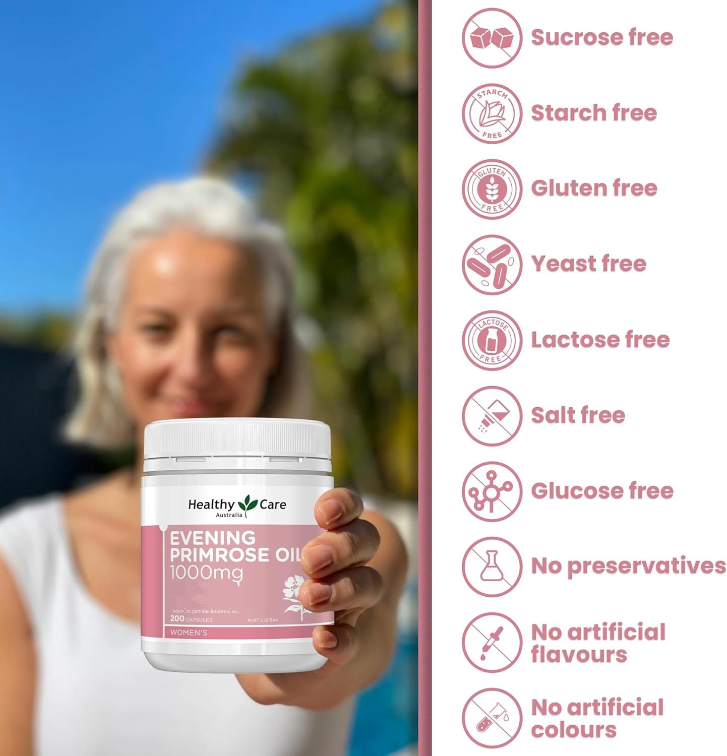 Healthy Care Evening Primrose Oil Capsules - Natural Solution for Skin Health - Premium Quality Dietary Supplement - 1000 mg - 200 Capsules