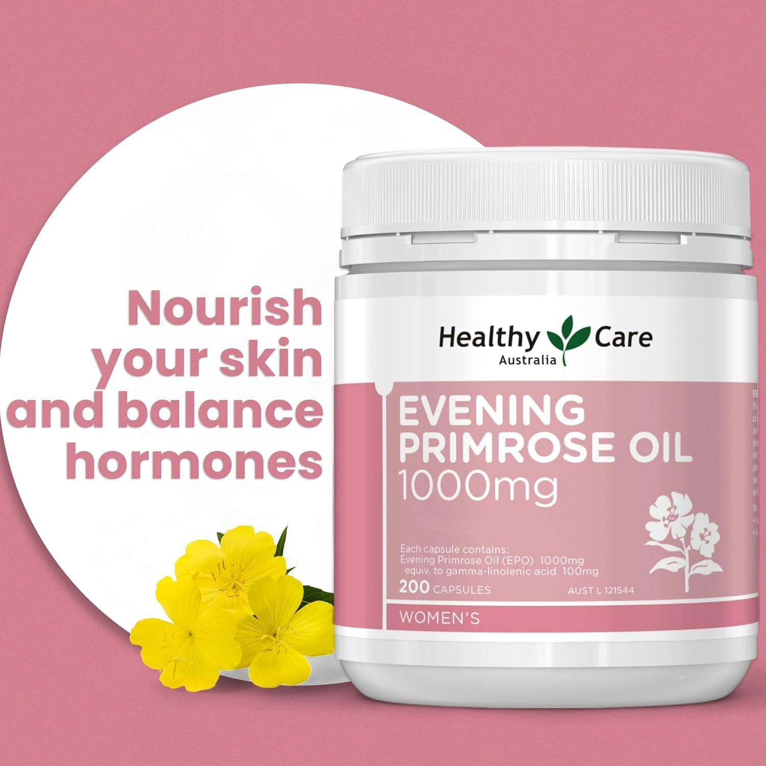 Healthy Care Evening Primrose Oil Capsules - Natural Solution for Skin Health - Premium Quality Dietary Supplement - 1000 mg - 200 Capsules