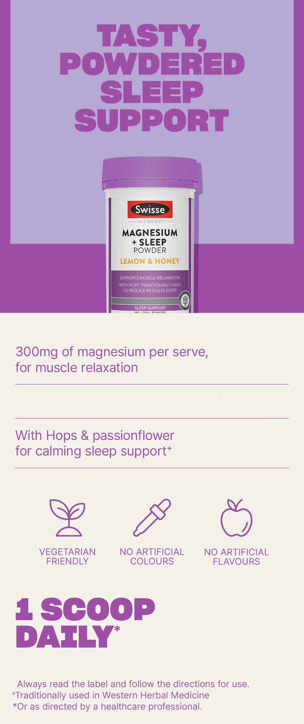 Swisse Ultiboost Magnesium + Sleep Powder - Formulated with a Blend of Magnesium Glycinate & Citrate - 180G