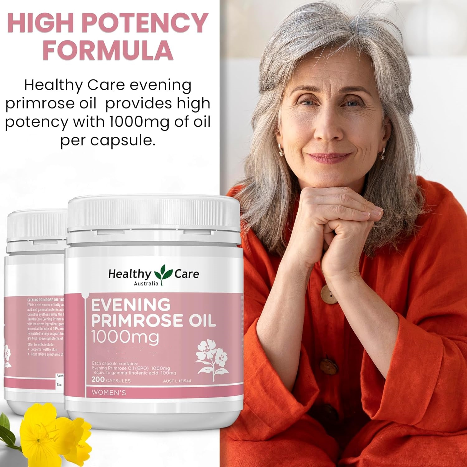 Healthy Care Evening Primrose Oil Capsules - Natural Solution for Skin Health - Premium Quality Dietary Supplement - 1000 mg - 200 Capsules
