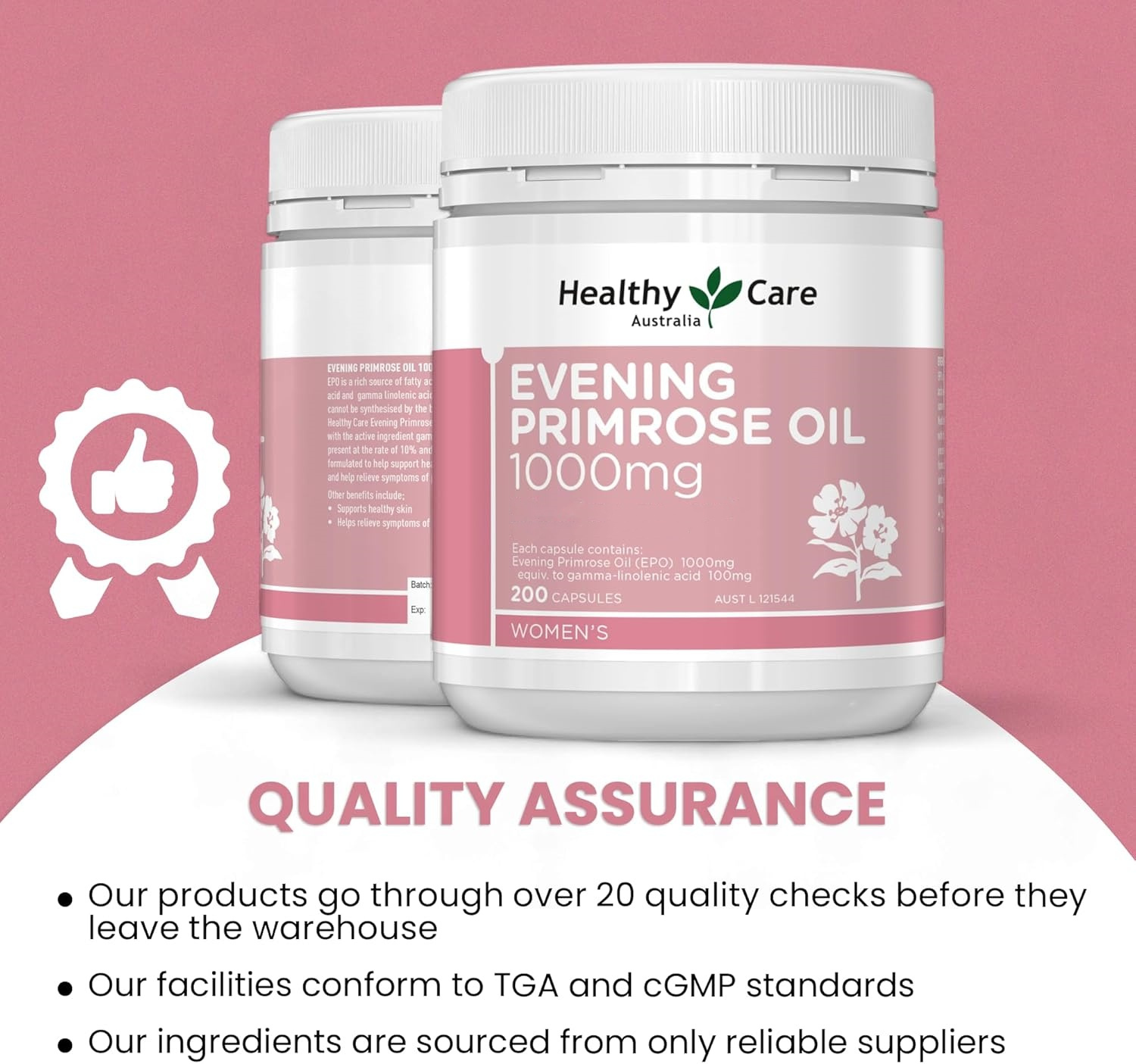 Healthy Care Evening Primrose Oil Capsules - Natural Solution for Skin Health - Premium Quality Dietary Supplement - 1000 mg - 200 Capsules