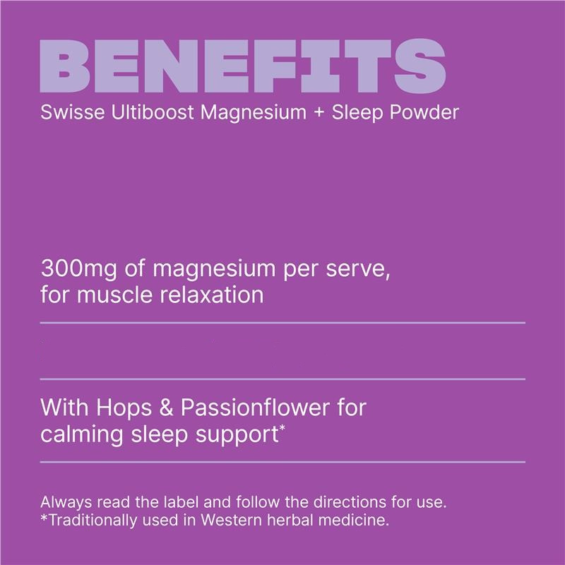 Swisse Ultiboost Magnesium + Sleep Powder - Formulated with a Blend of Magnesium Glycinate & Citrate - 180G