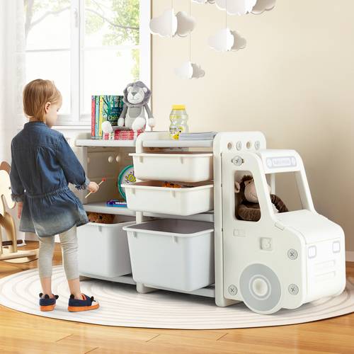 truck shaped cabinet toy storage organizer w 2 plastic bins drawers playroom