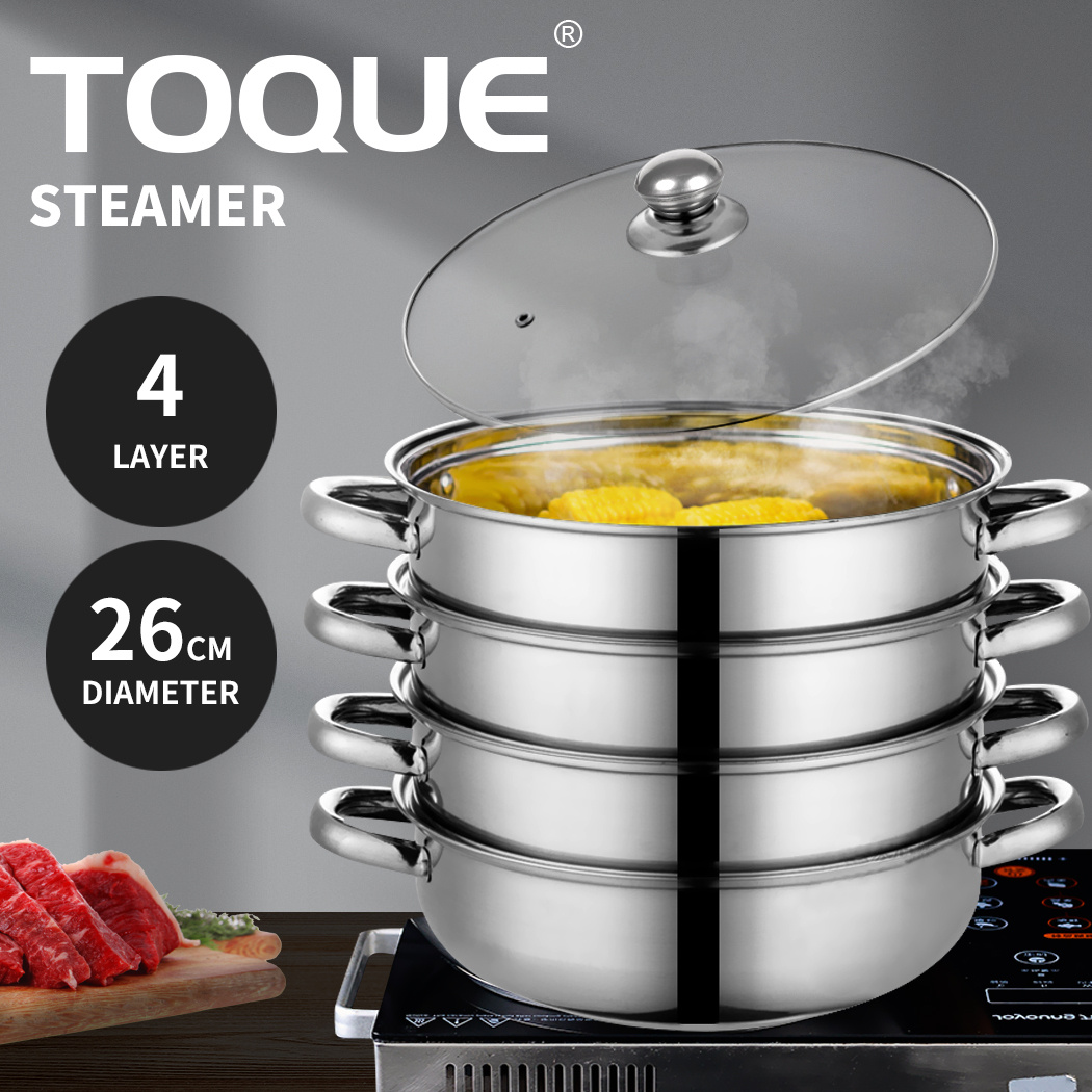 TEMU Toque 3 Or 4 Layer Stainless Steel Steaming Pot – Heavy Duty Kitchen Steamer For Meat, Vegetables & Seafood, Compatible With Gas, Electric &