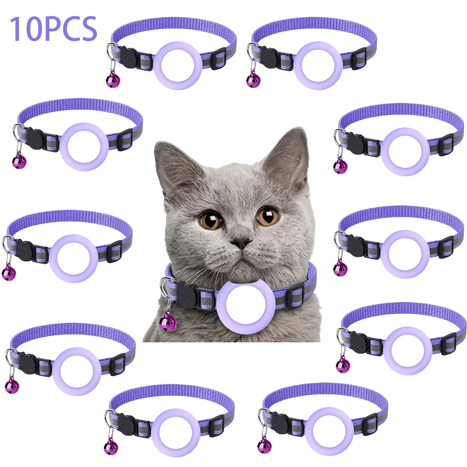 N.GRACIA 10PCS-Trackable Cat Collar with Airtag Holder - Reflective -Loss Collar, Detachable Bell, Compatible with iPhone, Nylon Pet ID Tag for Indoor/Outdoor Cats - Ideal Gift for Pet Owners, Detachable Cat Collar, Large Cat Collars for Indoor Cats, Collar for Cats, Cat Friendly Collar, Cat Collar, Waterproof Case, Safetyconscious Owners