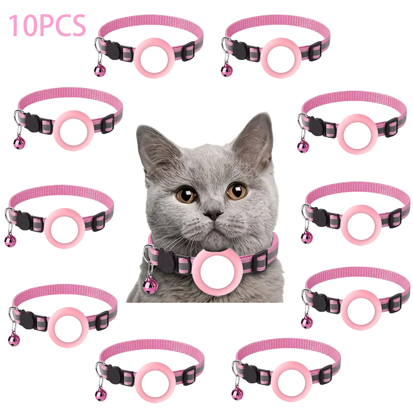N.GRACIA 10PCS-Trackable Cat Collar with Airtag Holder - Reflective -Loss Collar, Detachable Bell, Compatible with iPhone, Nylon Pet ID Tag for Indoor/Outdoor Cats - Ideal Gift for Pet Owners, Detachable Cat Collar, Large Cat Collars for Indoor Cats, Collar for Cats, Cat Friendly Collar, Cat Collar, Waterproof Case, Safetyconscious Owners