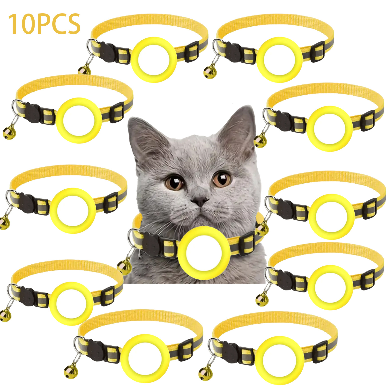 N.GRACIA 10PCS-Trackable Cat Collar with Airtag Holder - Reflective -Loss Collar, Detachable Bell, Compatible with iPhone, Nylon Pet ID Tag for Indoor/Outdoor Cats - Ideal Gift for Pet Owners, Detachable Cat Collar, Large Cat Collars for Indoor Cats, Collar for Cats, Cat Friendly Collar, Cat Collar, Waterproof Case, Safetyconscious Owners