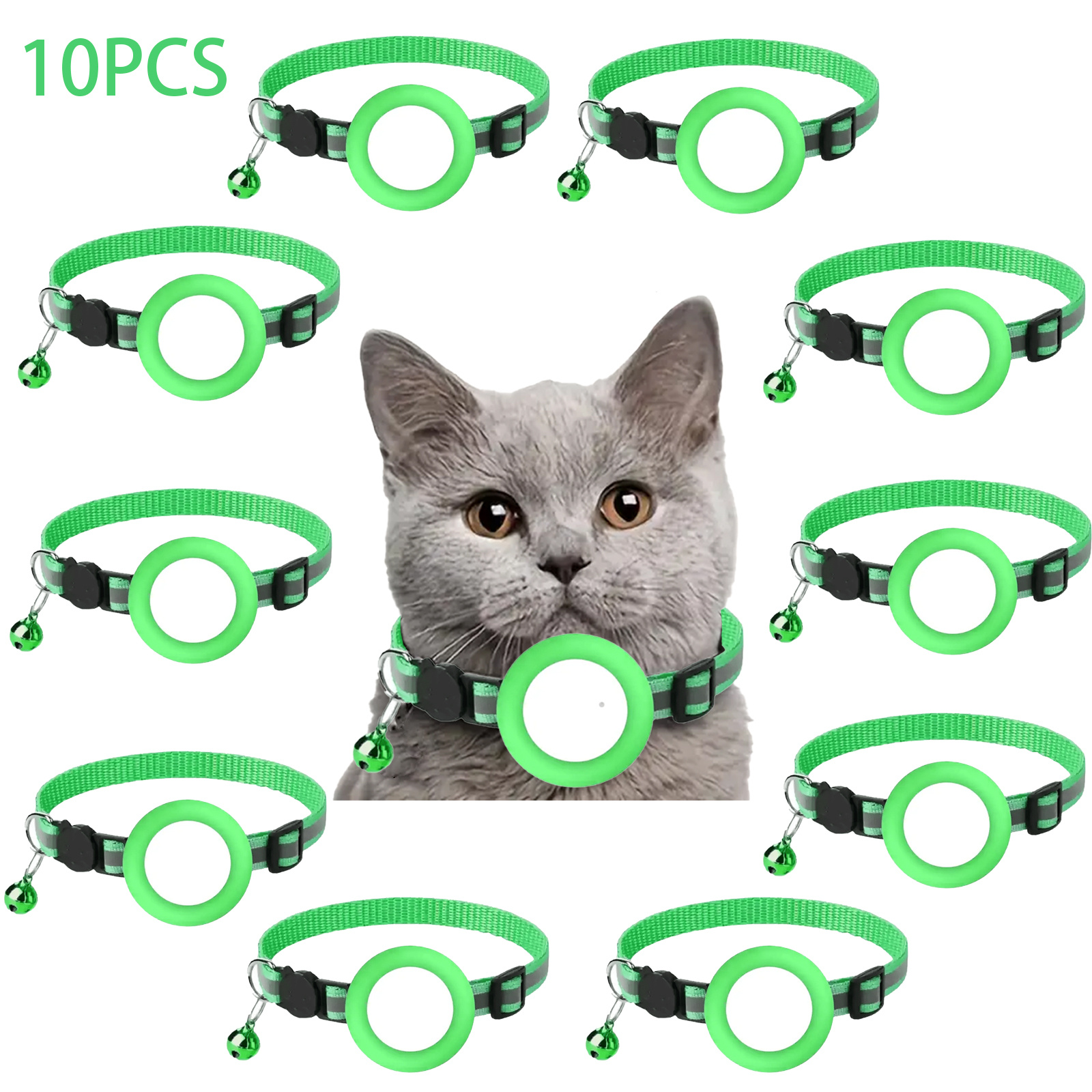 N.GRACIA 10PCS-Trackable Cat Collar with Airtag Holder - Reflective -Loss Collar, Detachable Bell, Compatible with iPhone, Nylon Pet ID Tag for Indoor/Outdoor Cats - Ideal Gift for Pet Owners, Detachable Cat Collar, Large Cat Collars for Indoor Cats, Collar for Cats, Cat Friendly Collar, Cat Collar, Waterproof Case, Safetyconscious Owners