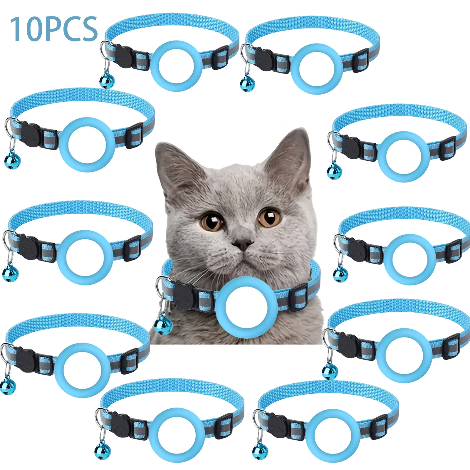 N.GRACIA 10PCS-Trackable Cat Collar with Airtag Holder - Reflective -Loss Collar, Detachable Bell, Compatible with iPhone, Nylon Pet ID Tag for Indoor/Outdoor Cats - Ideal Gift for Pet Owners, Detachable Cat Collar, Large Cat Collars for Indoor Cats, Collar for Cats, Cat Friendly Collar, Cat Collar, Waterproof Case, Safetyconscious Owners